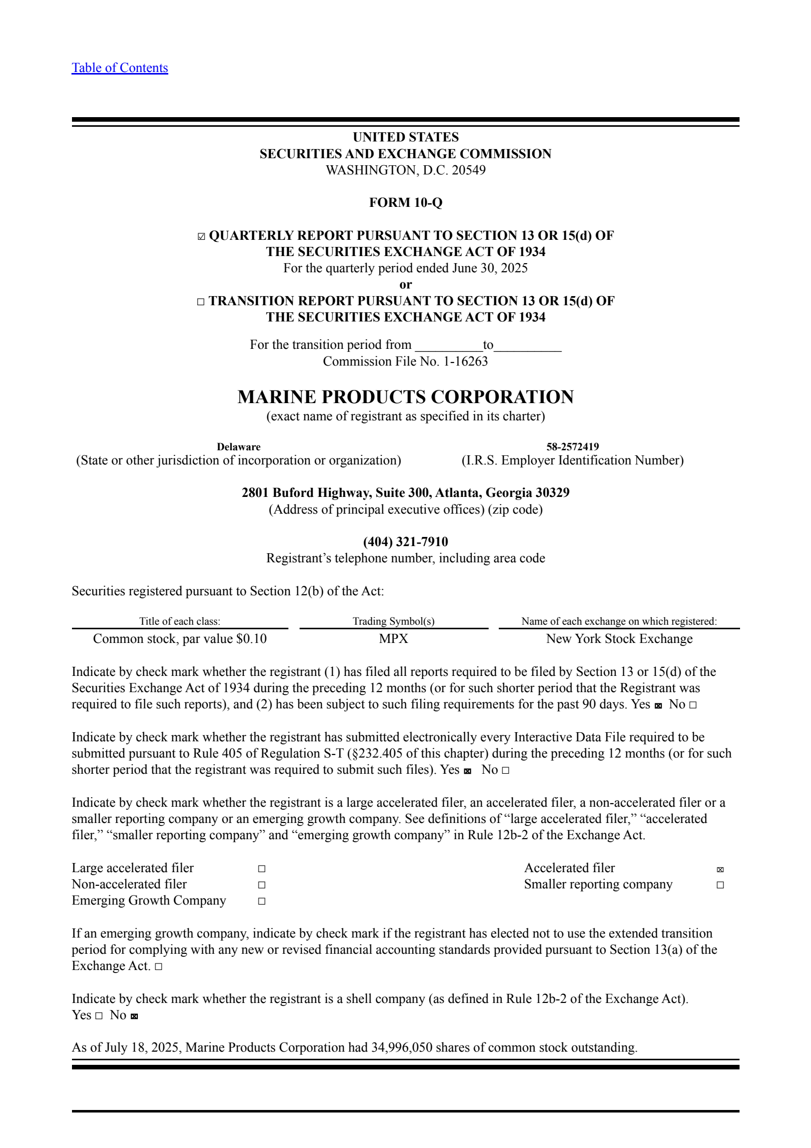 Marine Products' Q2 2025 Quarterly report