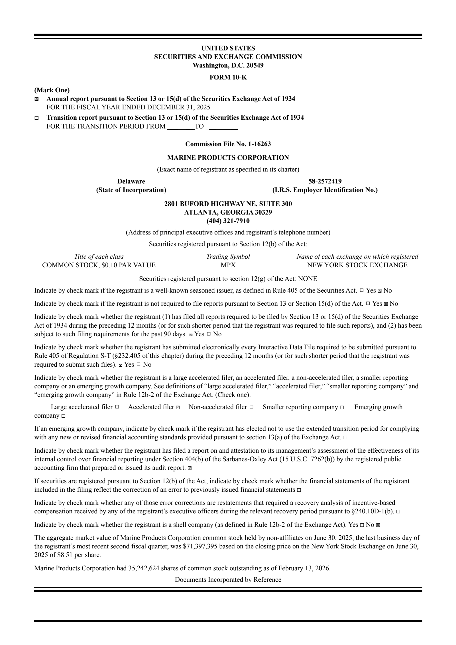 Marine Products' Q4 2025 Annual report