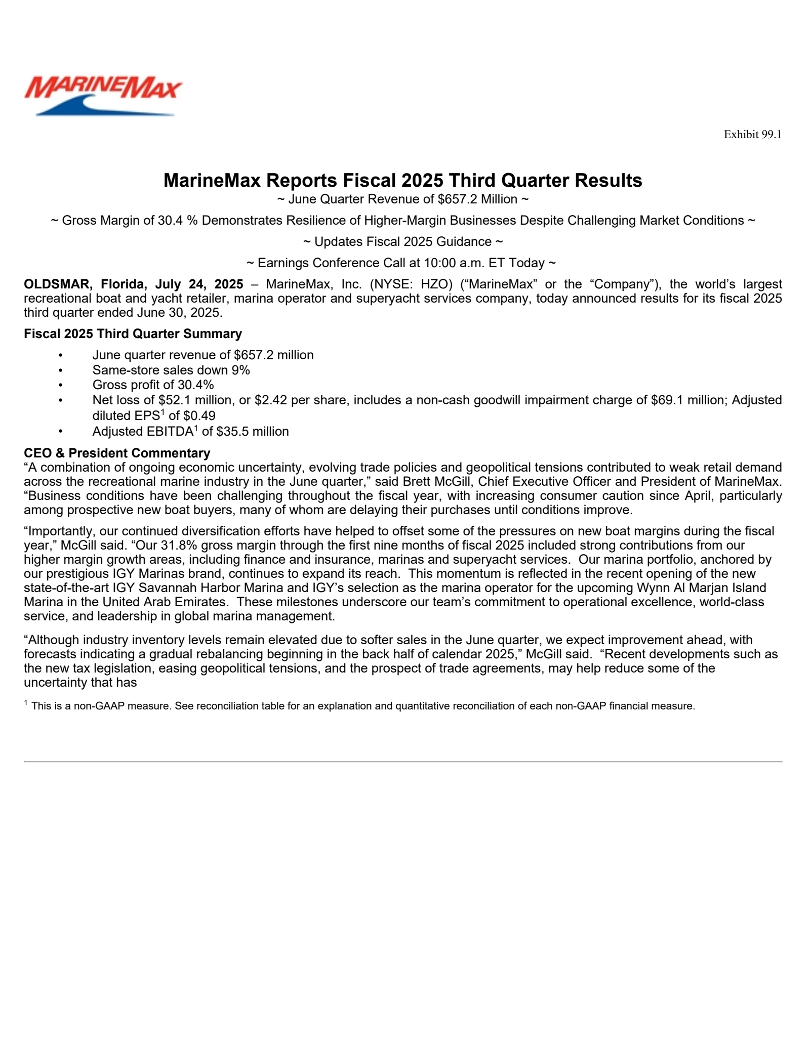 MarineMax's Q3 2025 Press Release
