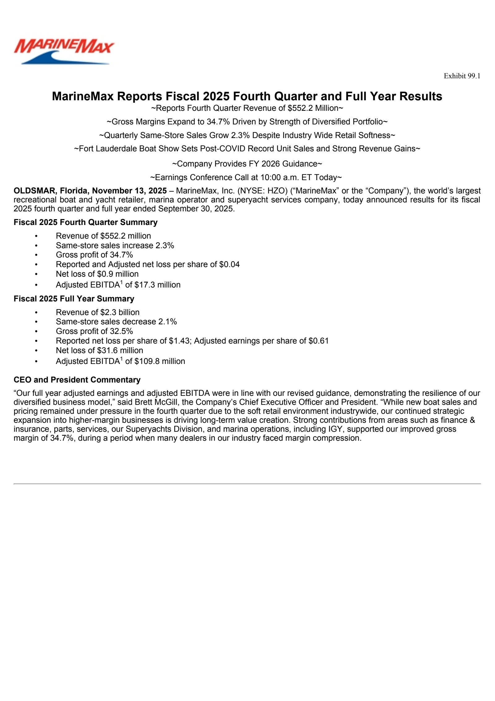 MarineMax's Q4 2025 Earnings Release
