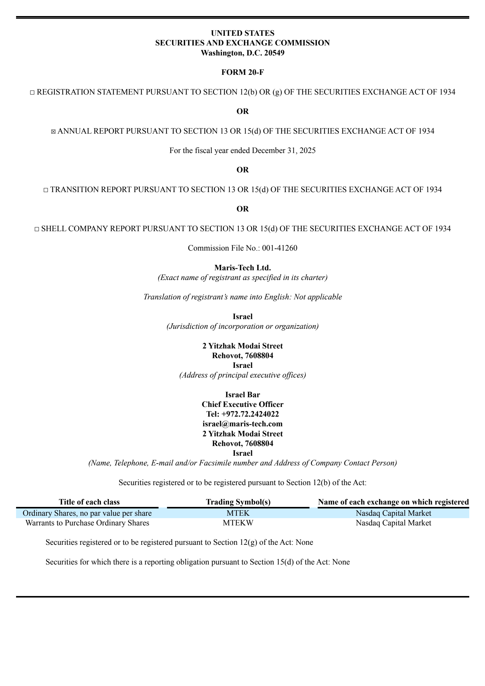Maris-Tech's H2 2025 Annual report