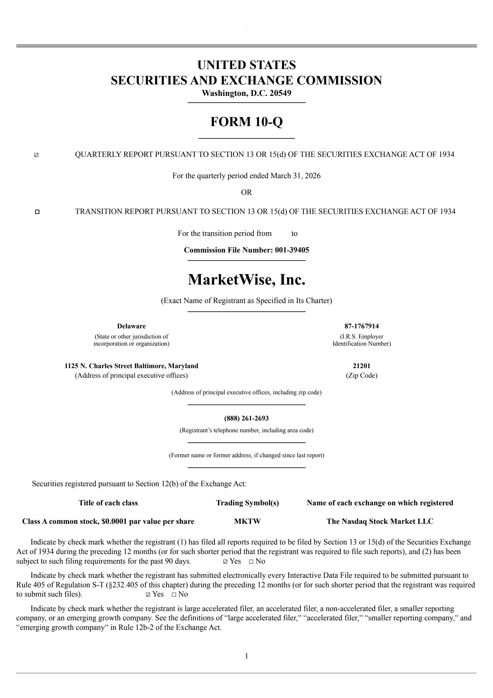 MarketWise's Q1 2026 Quarterly report