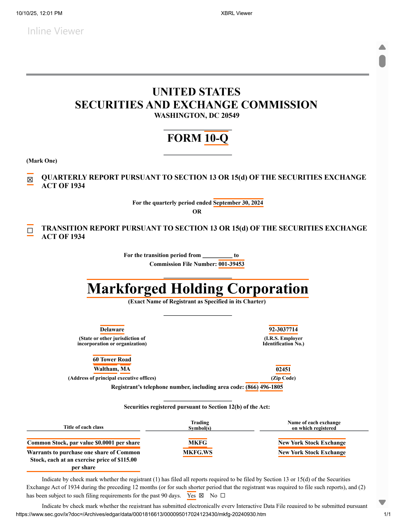 Markforged's Q3 2024 Quarterly Report