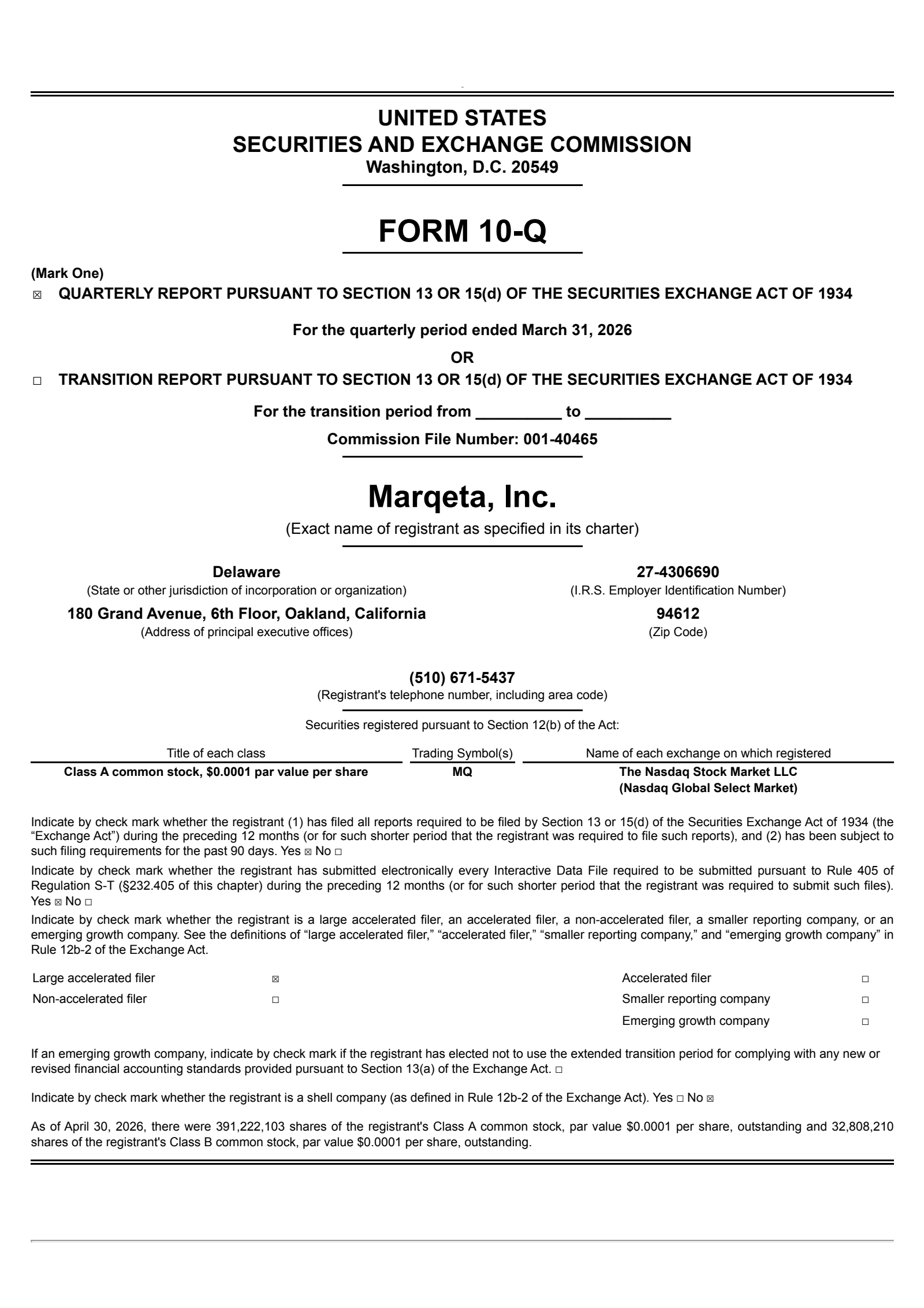 Marqeta's Q1 2026 Quarterly report