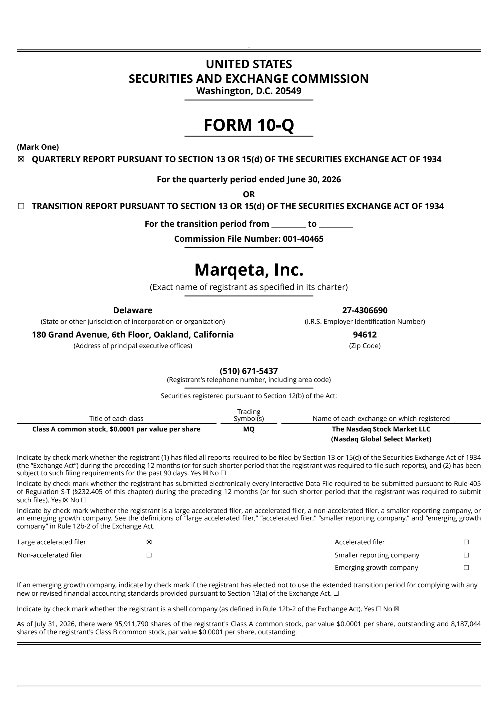 Marqeta's Q2 2026 Quarterly report