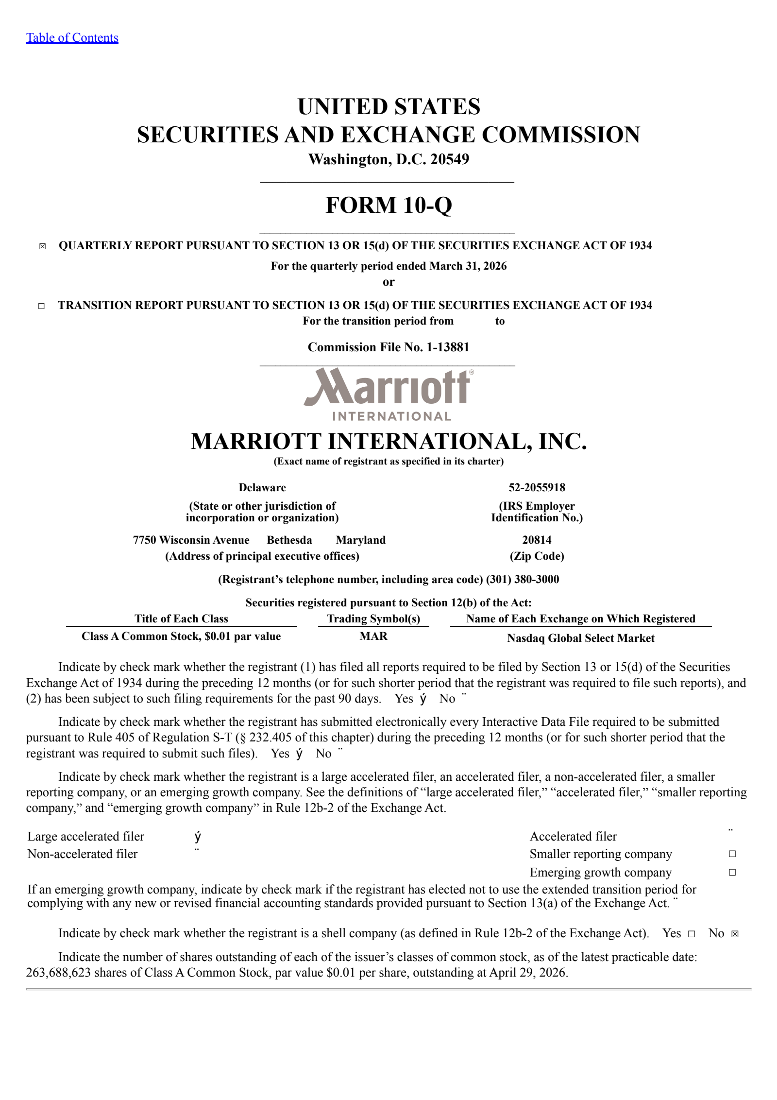 Marriott International's Q1 2026 Quarterly report