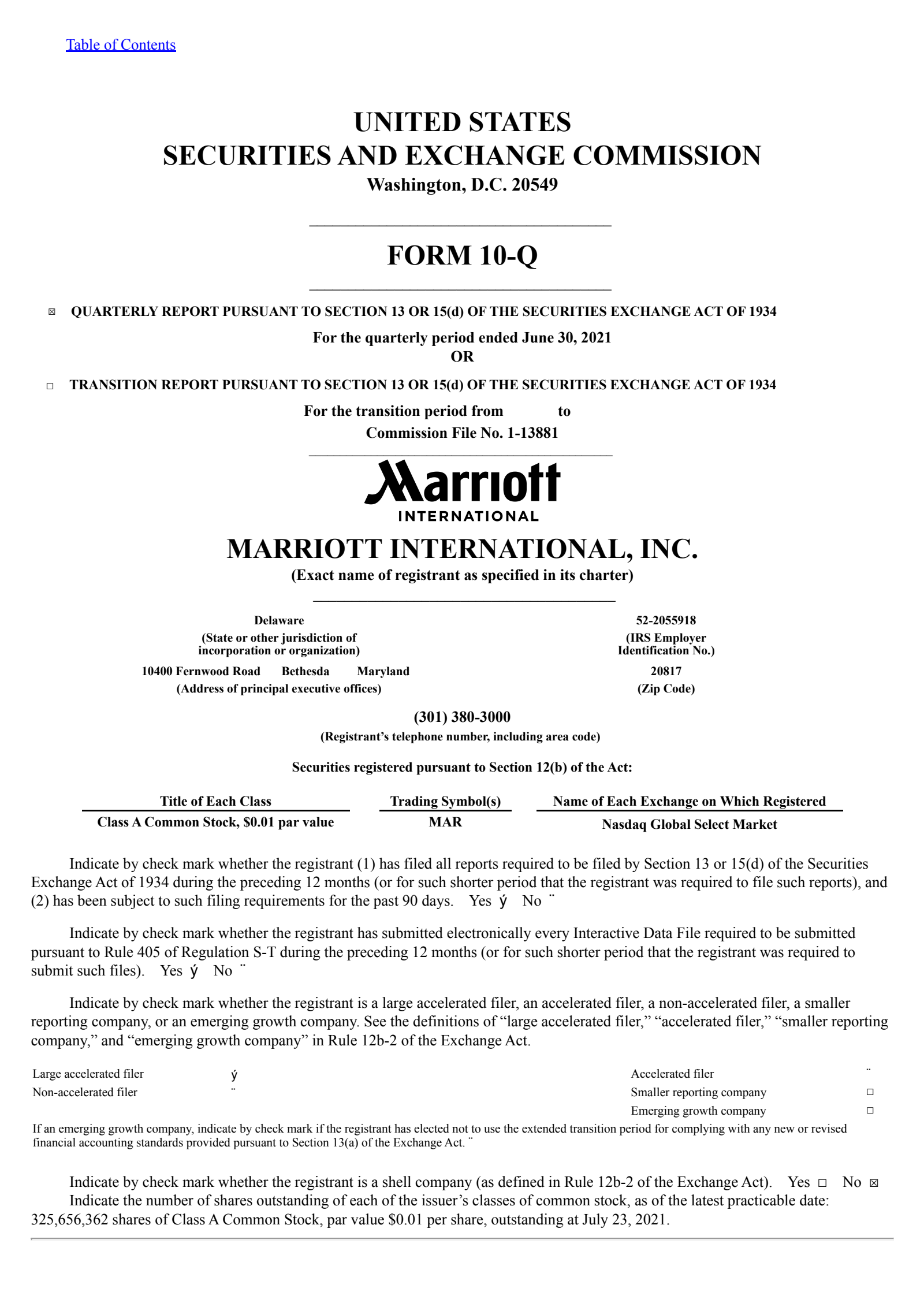 Marriott International's Q2 2021 Quarterly report