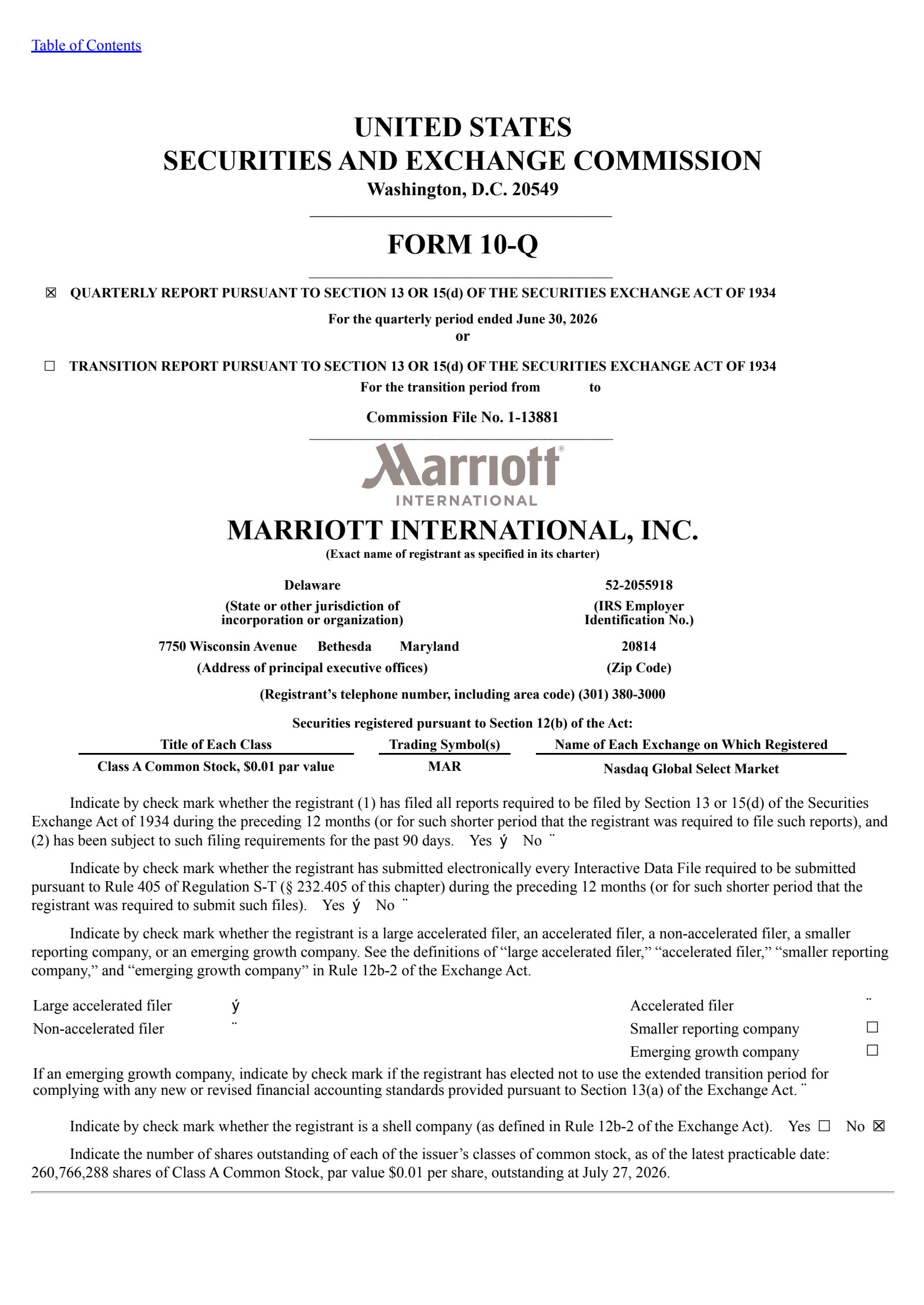 Marriott International's Q2 2026 Quarterly report