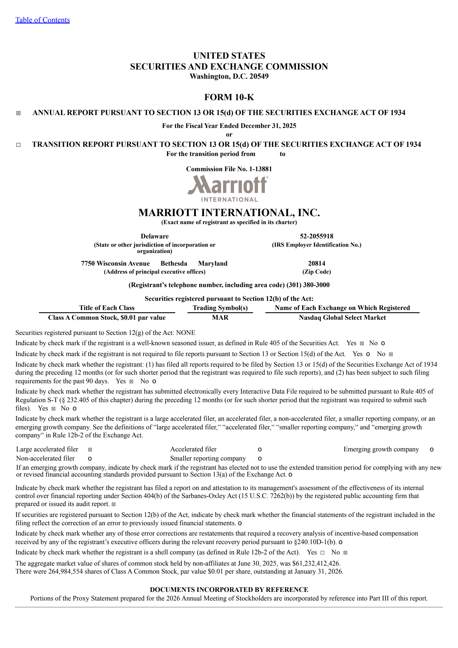 Marriott International's Q4 2025 Annual report