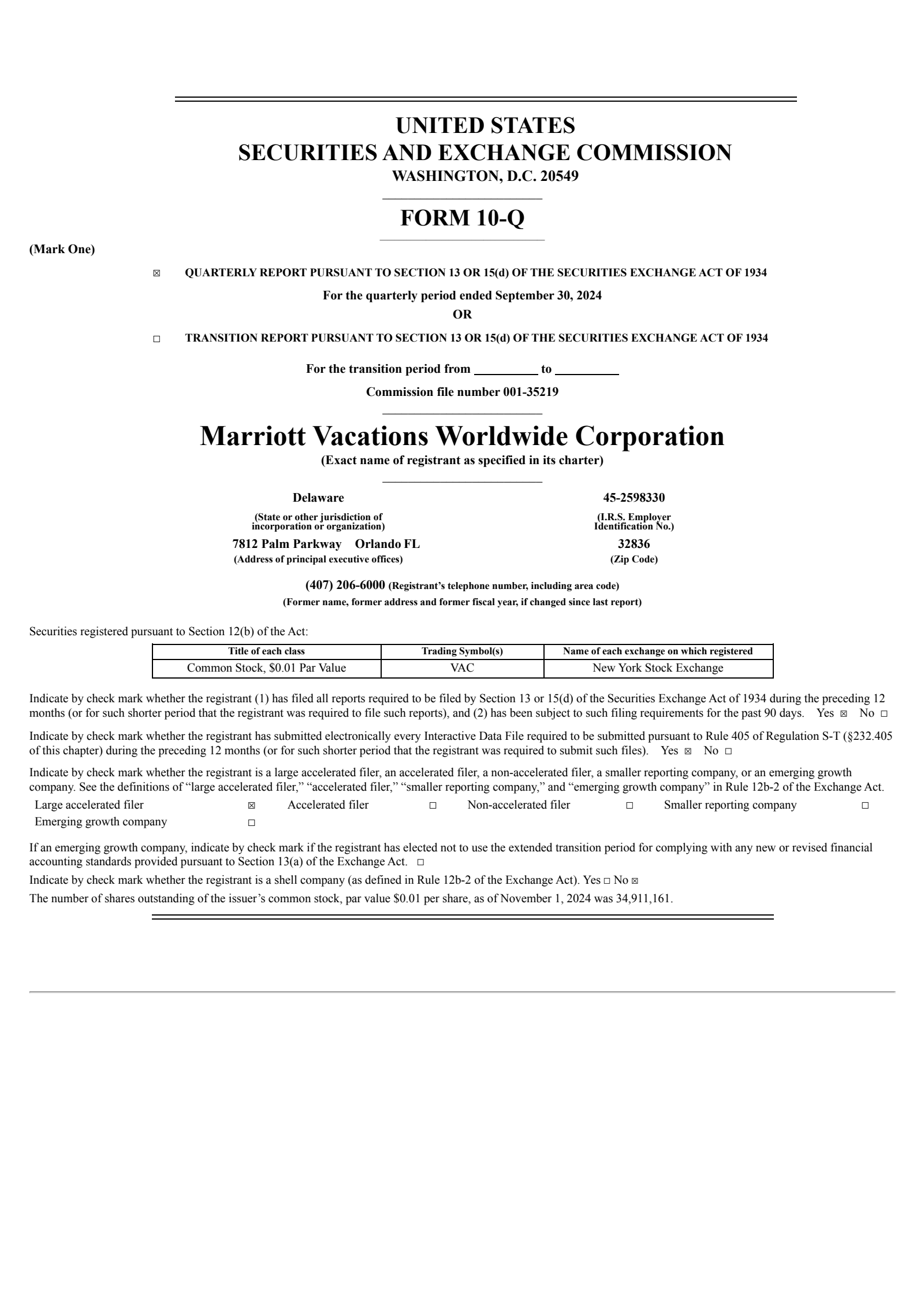 Marriott Vacations Worldwide's Q3 2024 Quarterly report