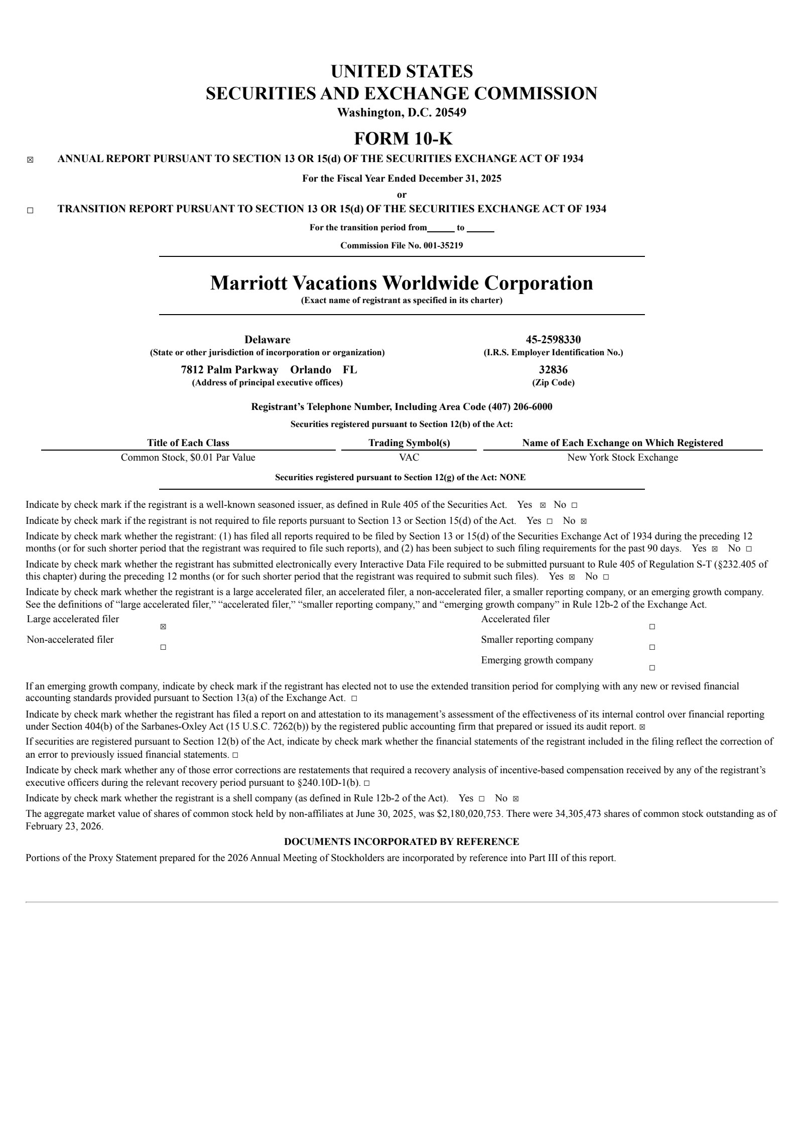 Marriott Vacations Worldwide's Q4 2025 Annual report