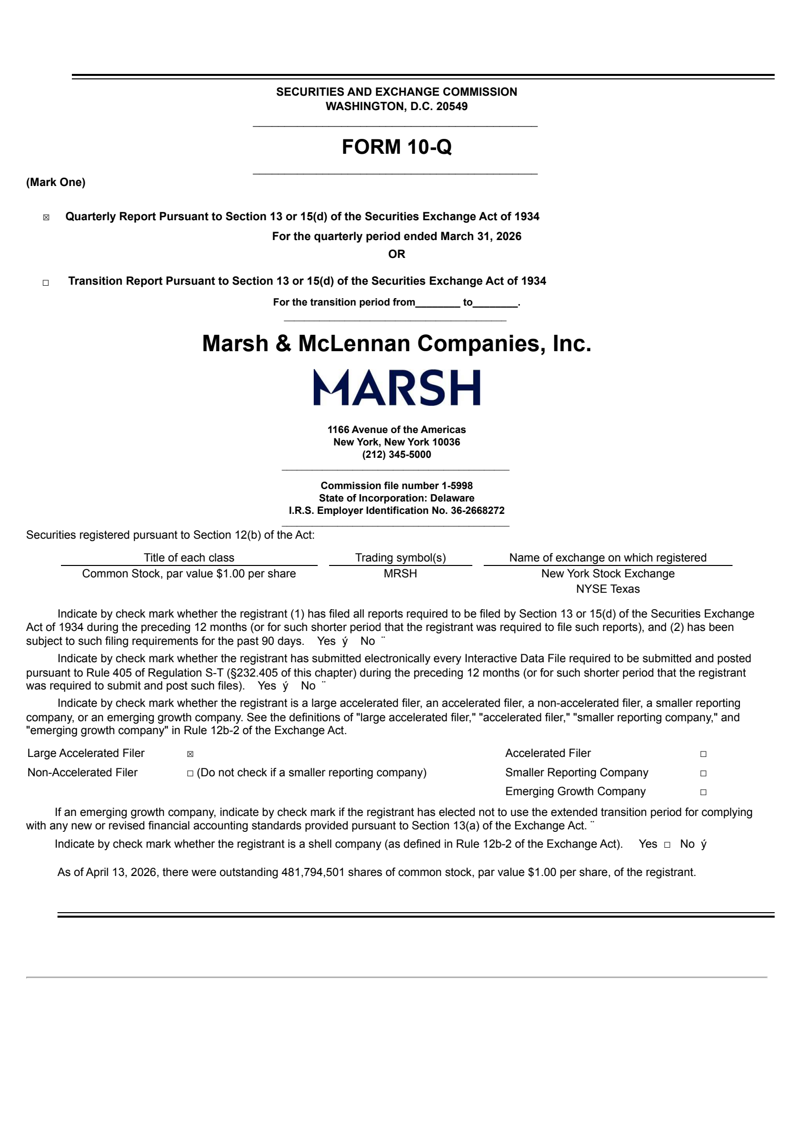 Marsh & McLennan Companies' Q1 2026 Quarterly report