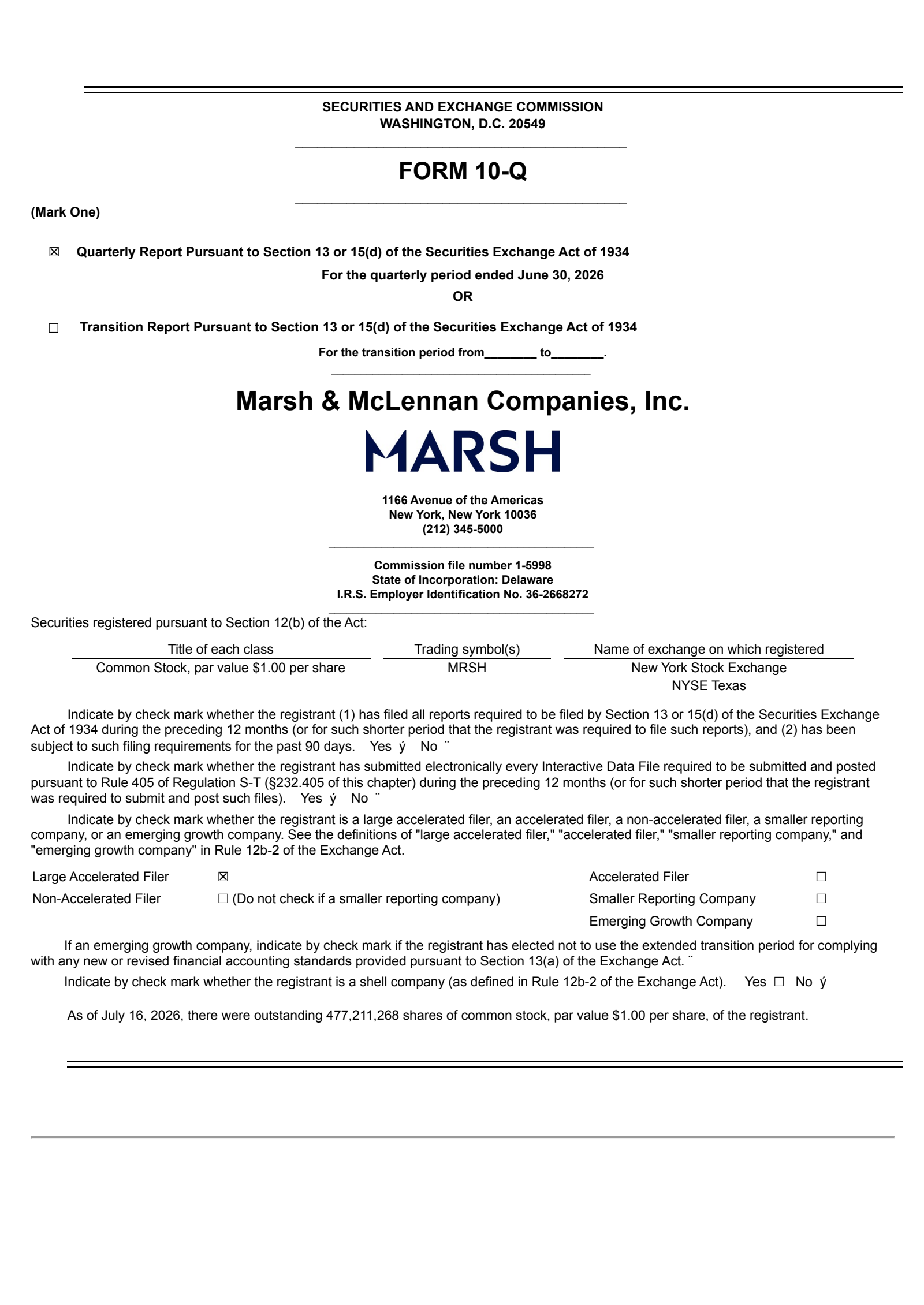 Marsh & McLennan Companies' Q2 2026 Quarterly report