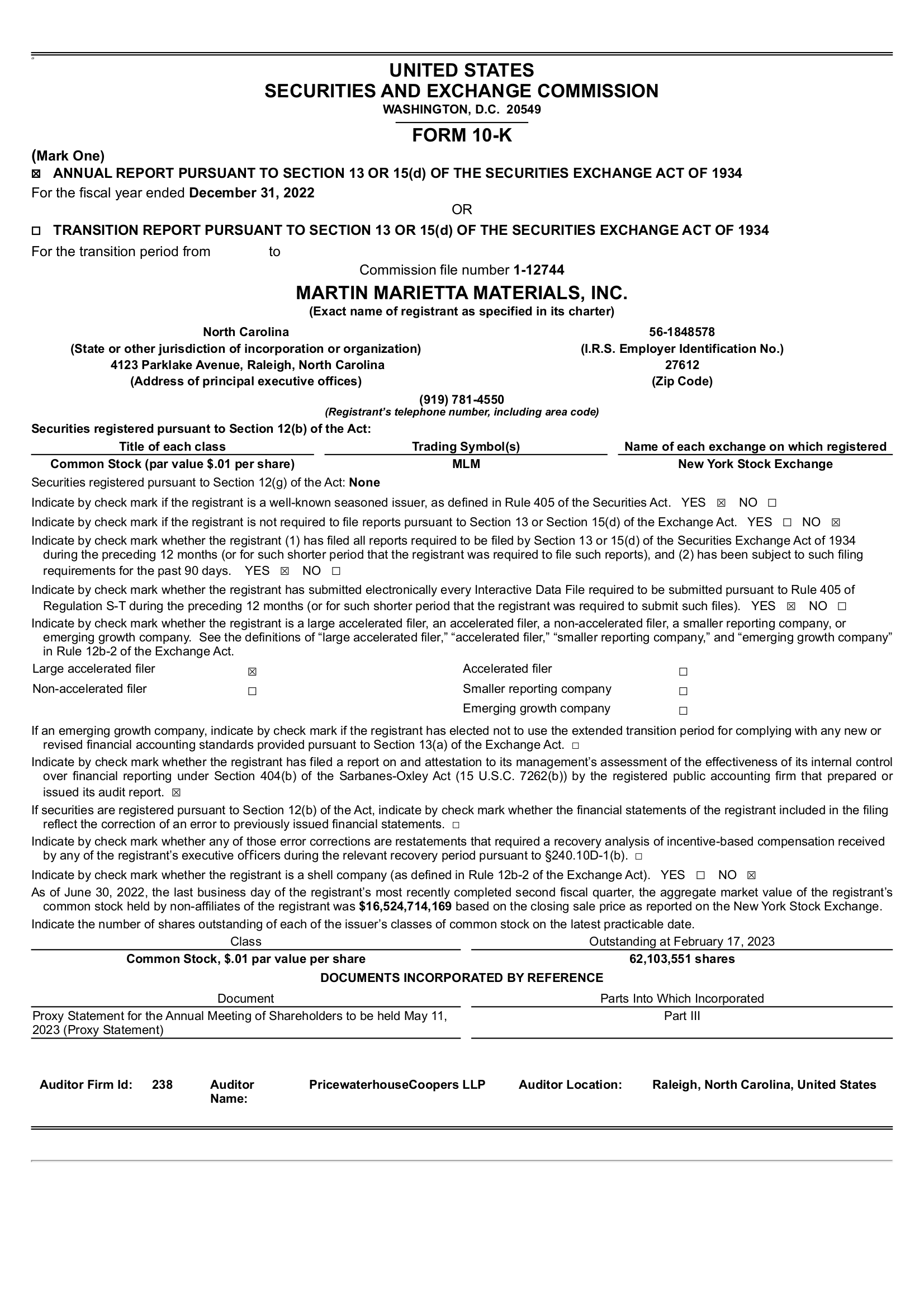 Mlm Reporting Note MLM Q4 2022 Earnings Report on 2/15/2023