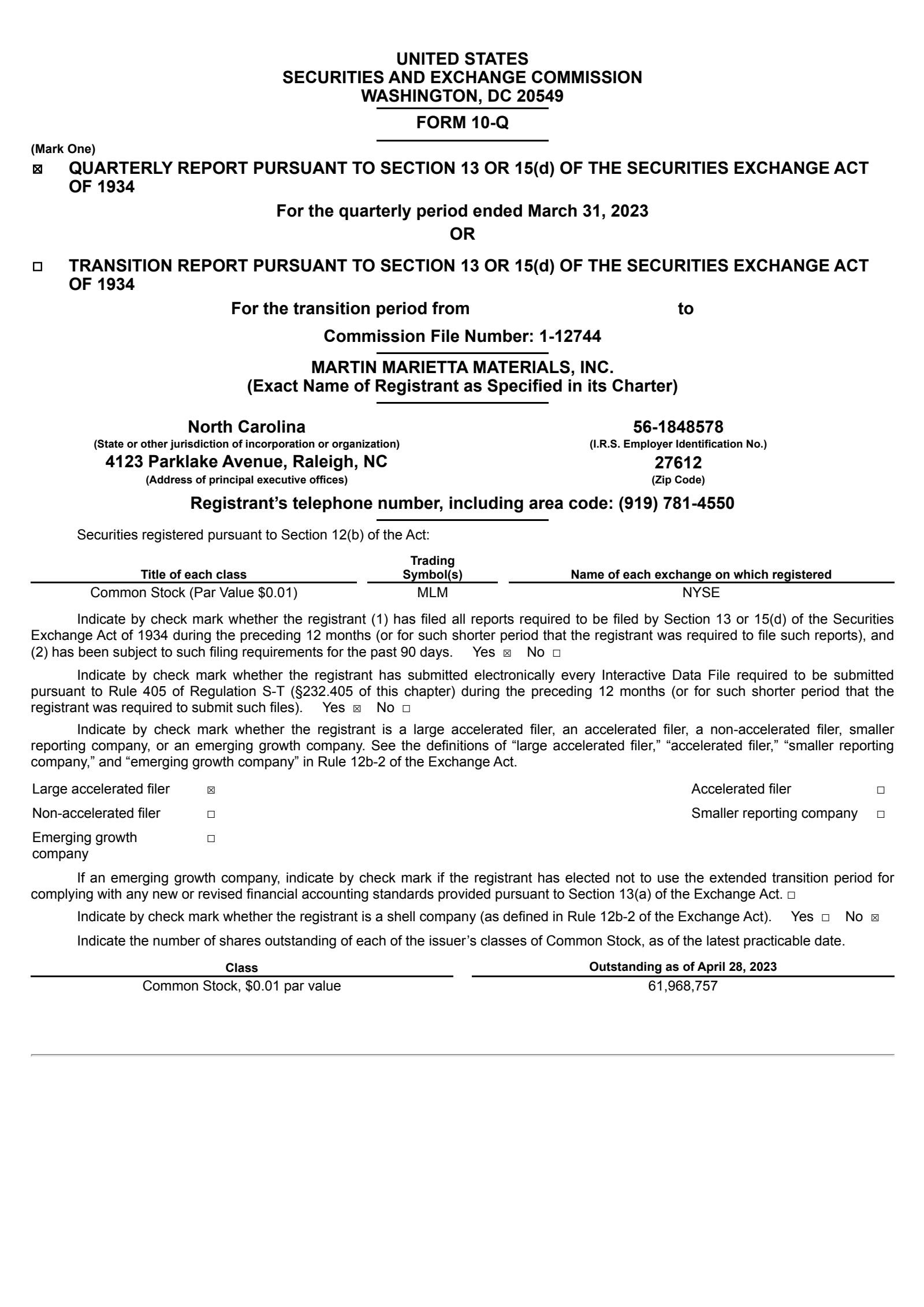 Mlm Reporting Note MLM Q1 2023 Earnings Report on 5/4/2023