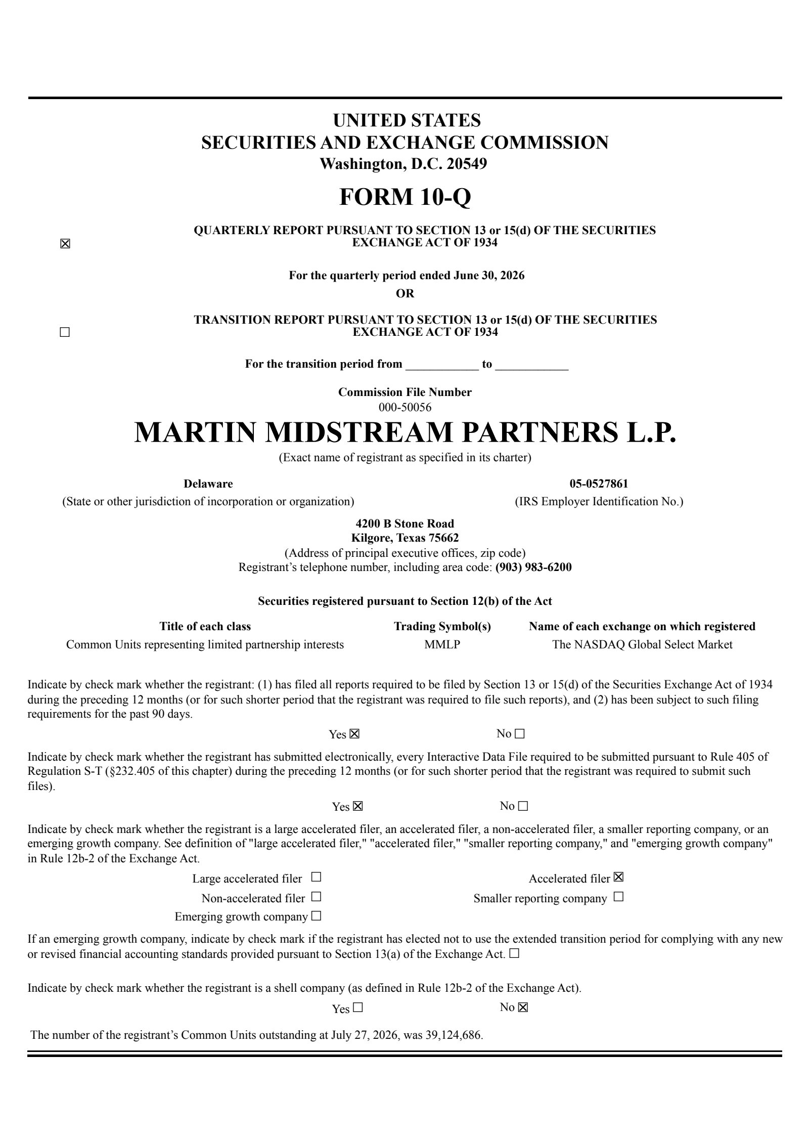 Martin Midstream Partners' Q2 2026 Quarterly report