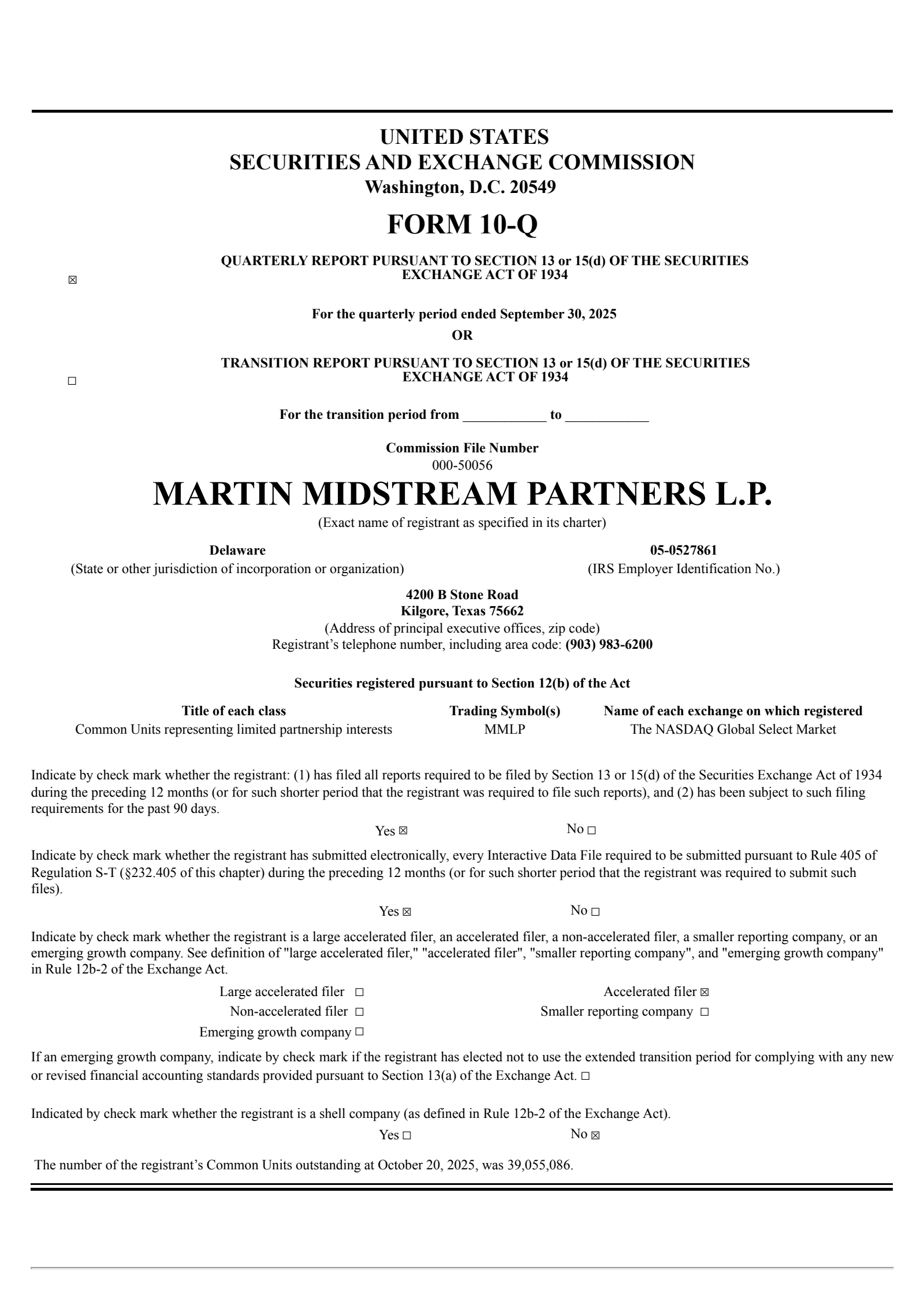 Martin Midstream Partners' Q3 2025 Quarterly Report