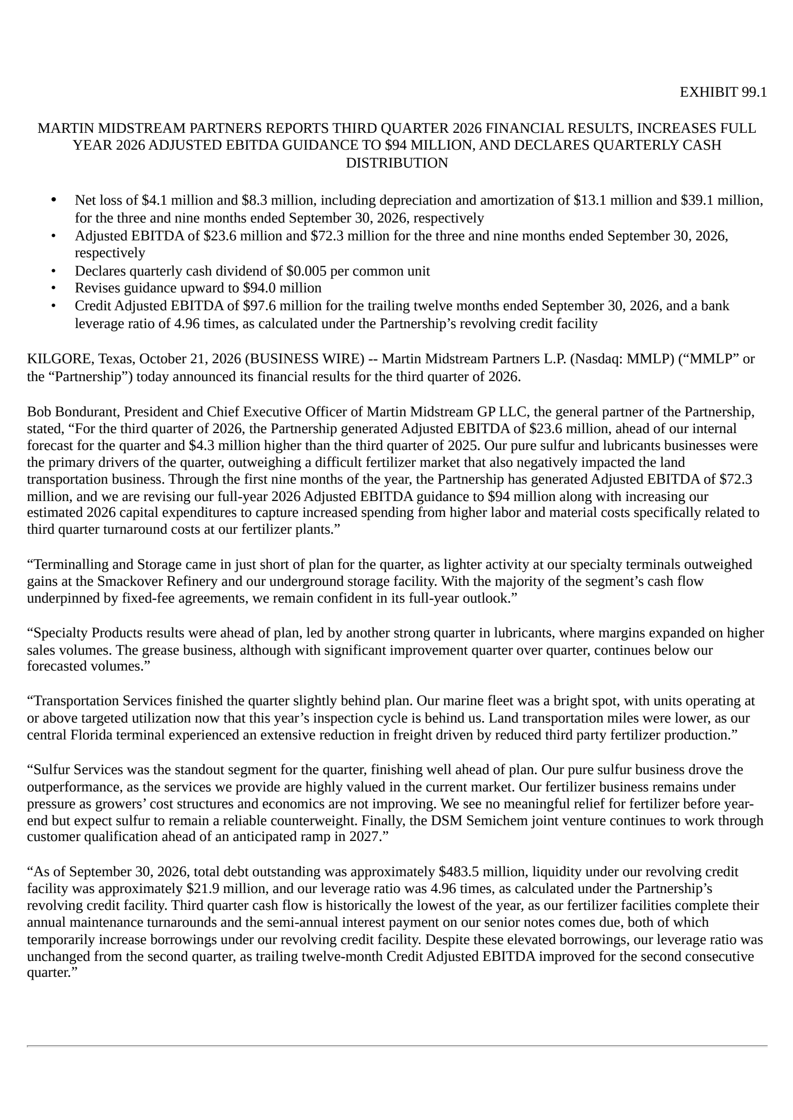 Martin Midstream Partners (MMLP) Q3 2026 Earnings Results & Report