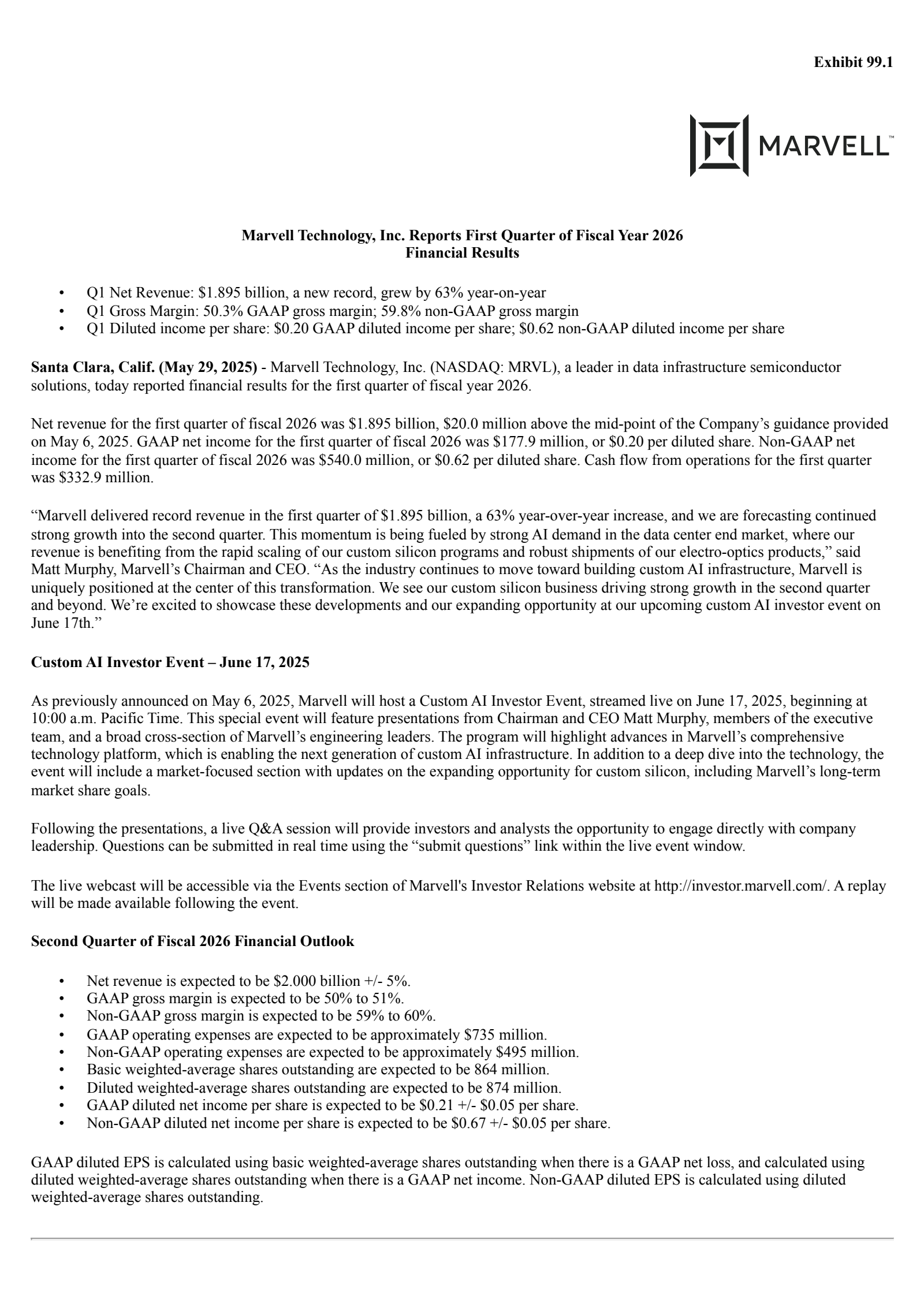 Marvell Technology's Q1 2026 Press Release