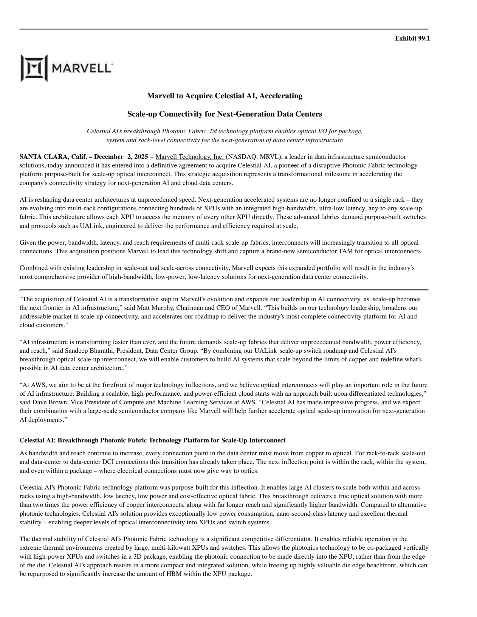 Marvell Technology's Q3 2026 & Acquisition Press Release