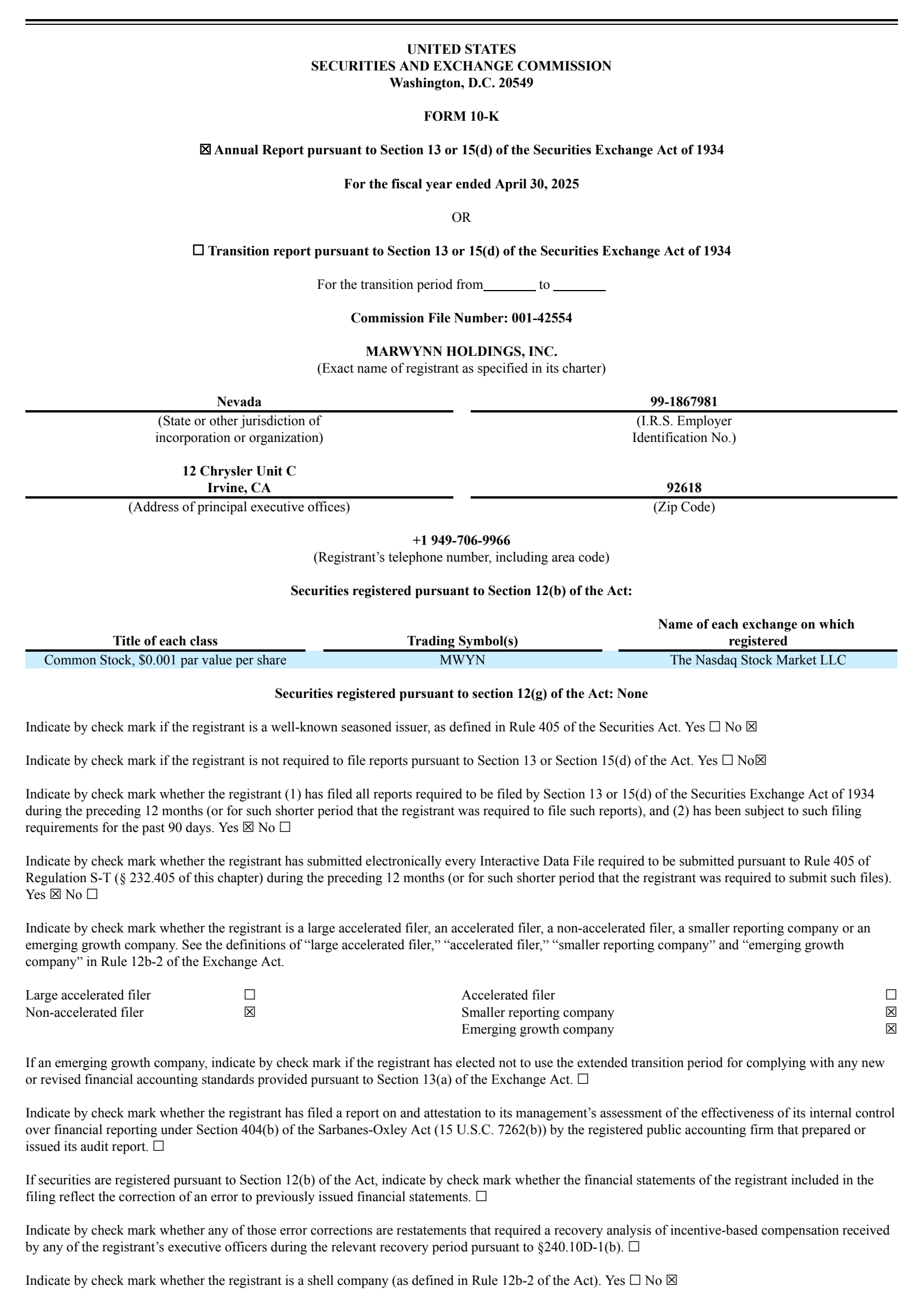 Marwynn's Q4 2025 Annual report