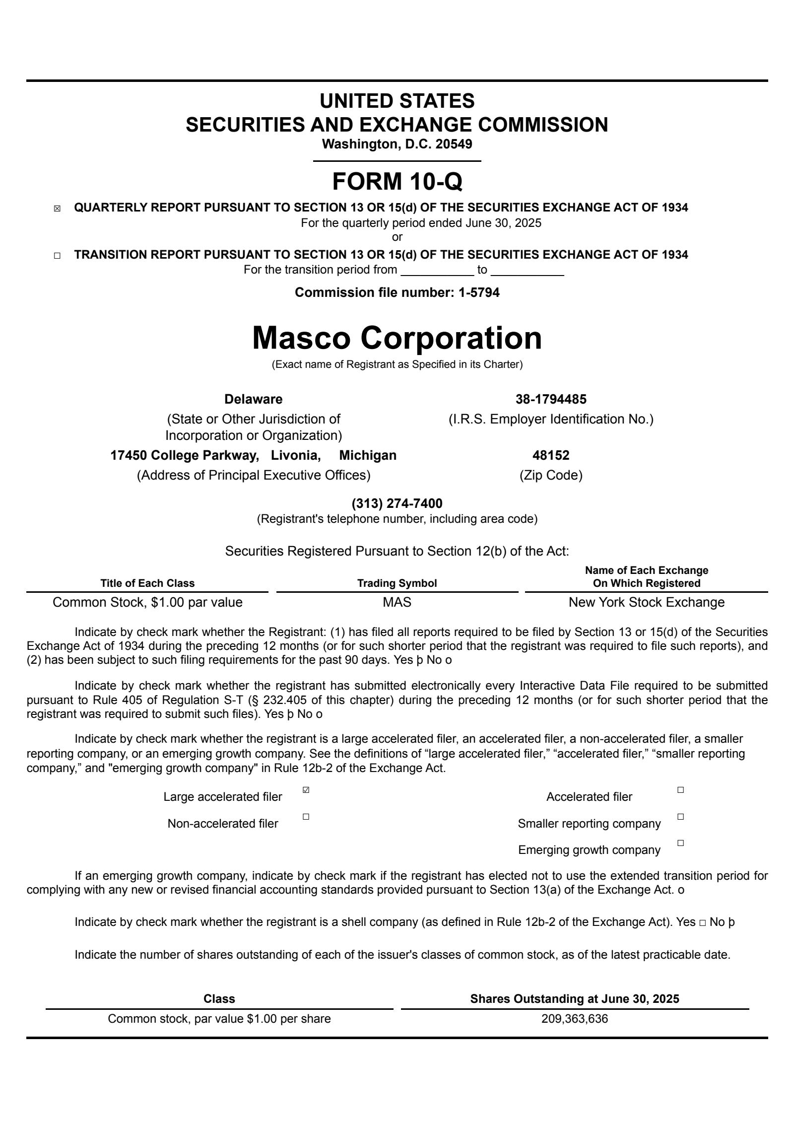 Masco's Q2 2025 Quarterly report