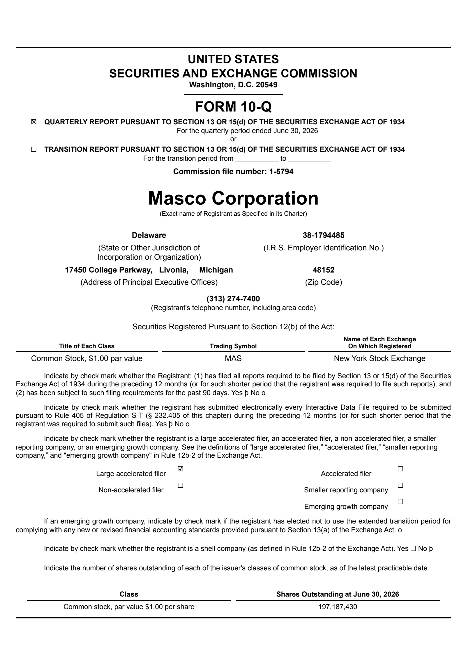 Masco's Q2 2026 Quarterly report