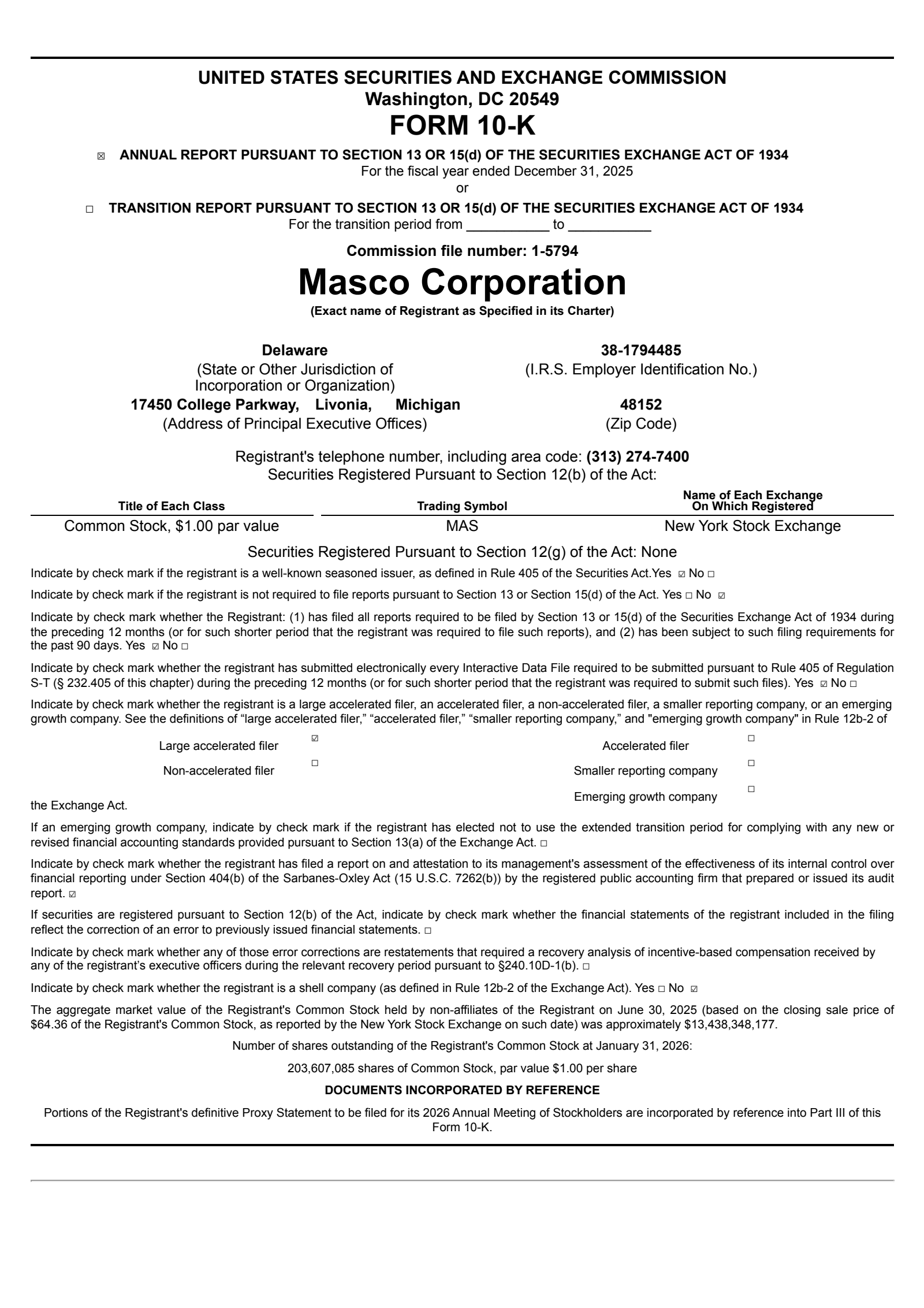 Masco's Q4 2025 Annual report