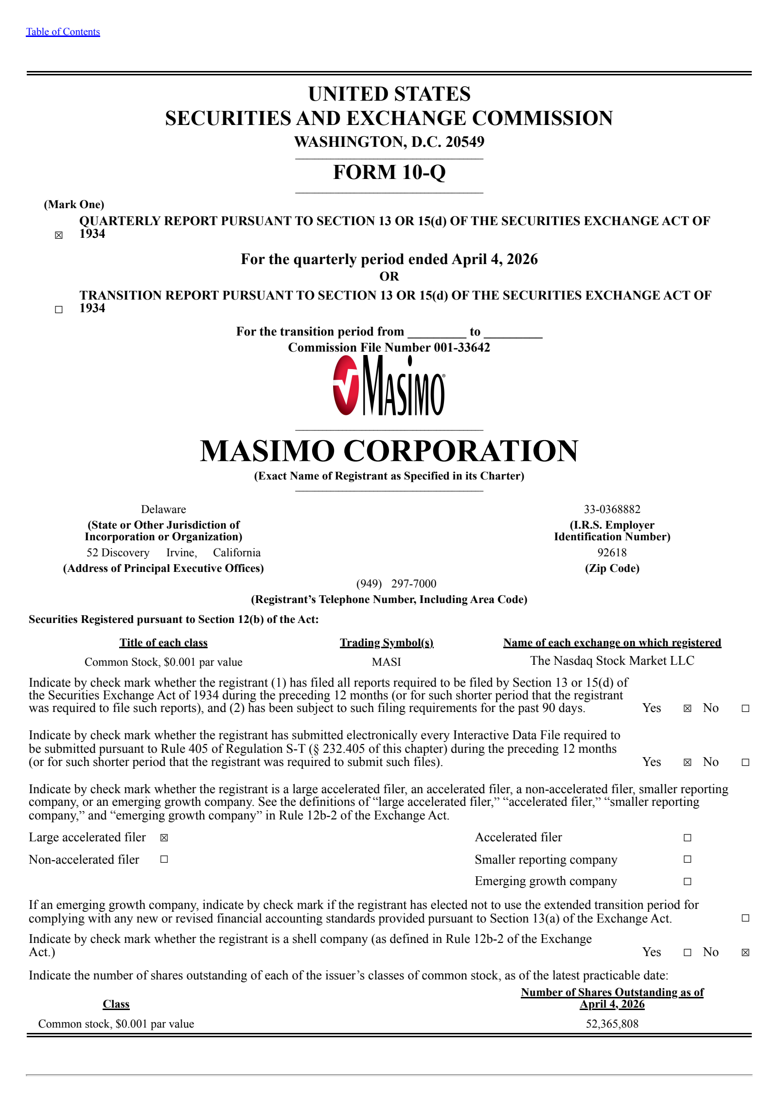 Masimo's Q1 2027 Quarterly report