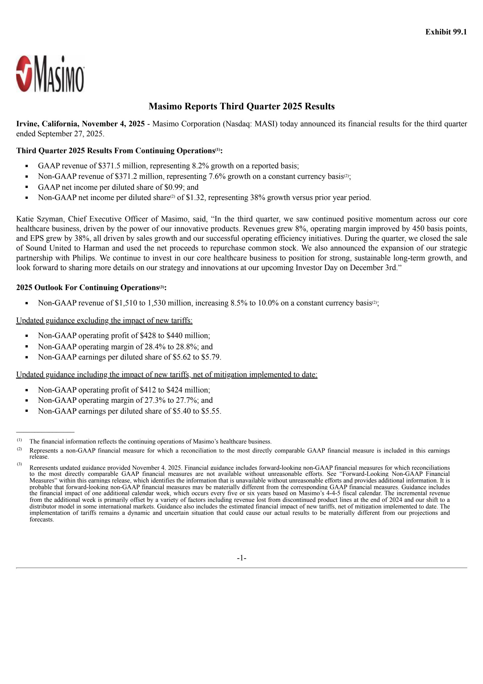 Masimo's Q3 2025 Earnings Release
