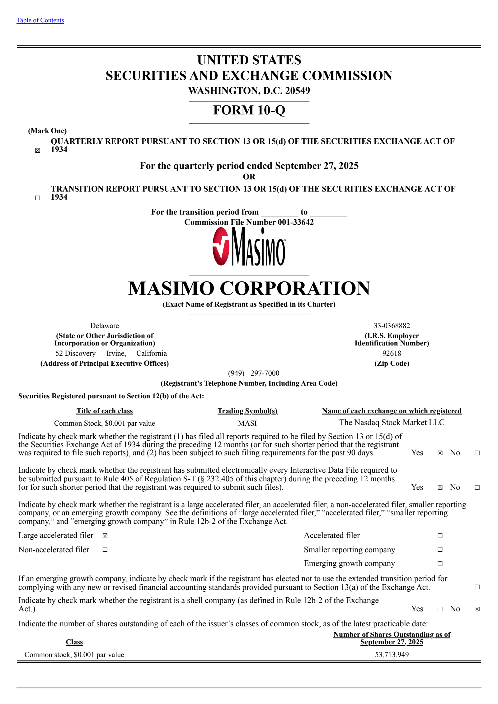 Masimo's Q3 2025 Quarterly Report
