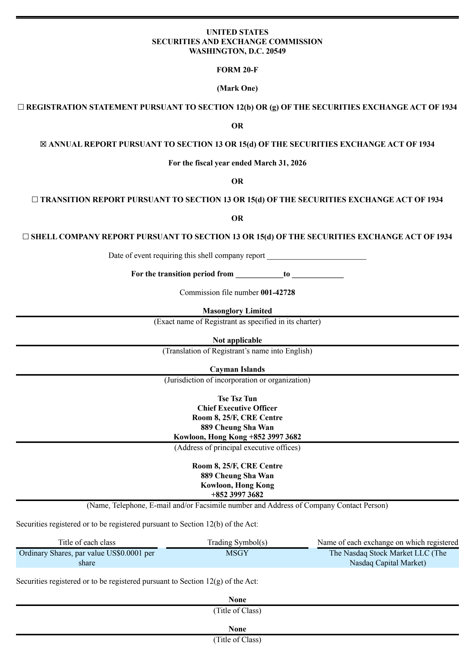 Masonglory's Q4 2026 Annual report