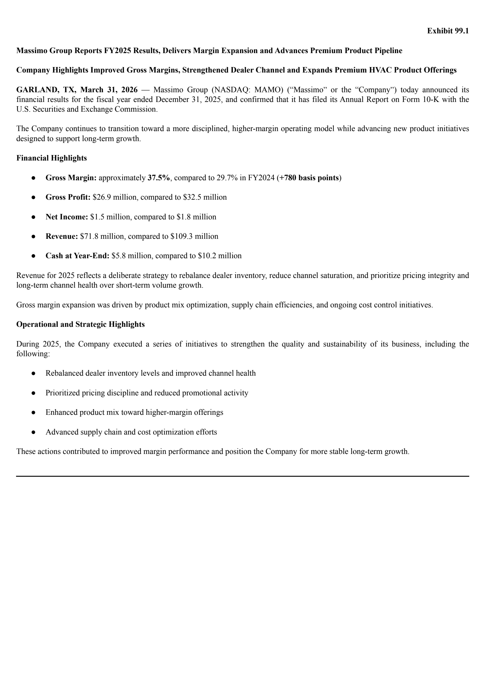 Massimo Group's Q4 2025 Press Release