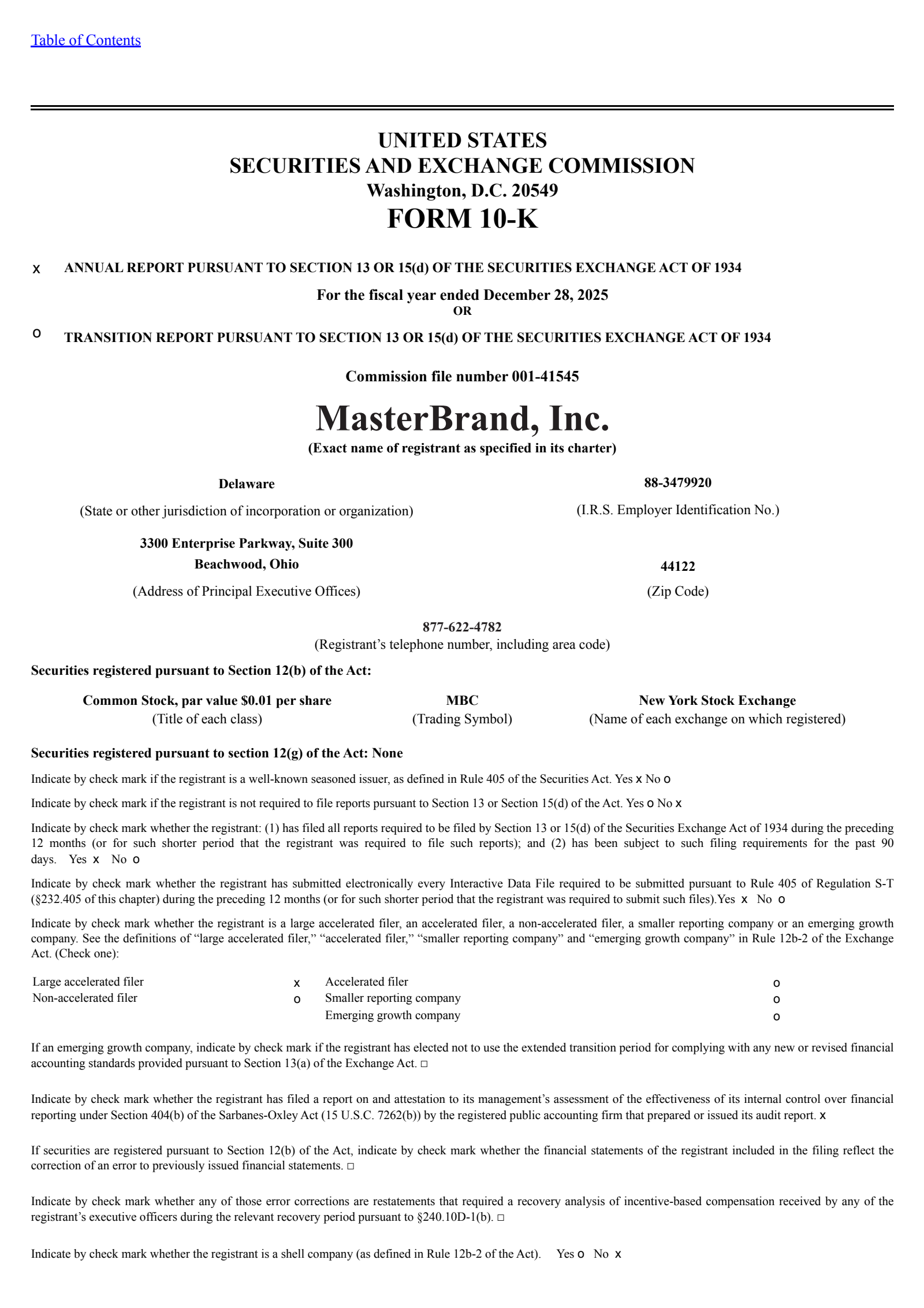 MasterBrand's Q4 2025 Annual report