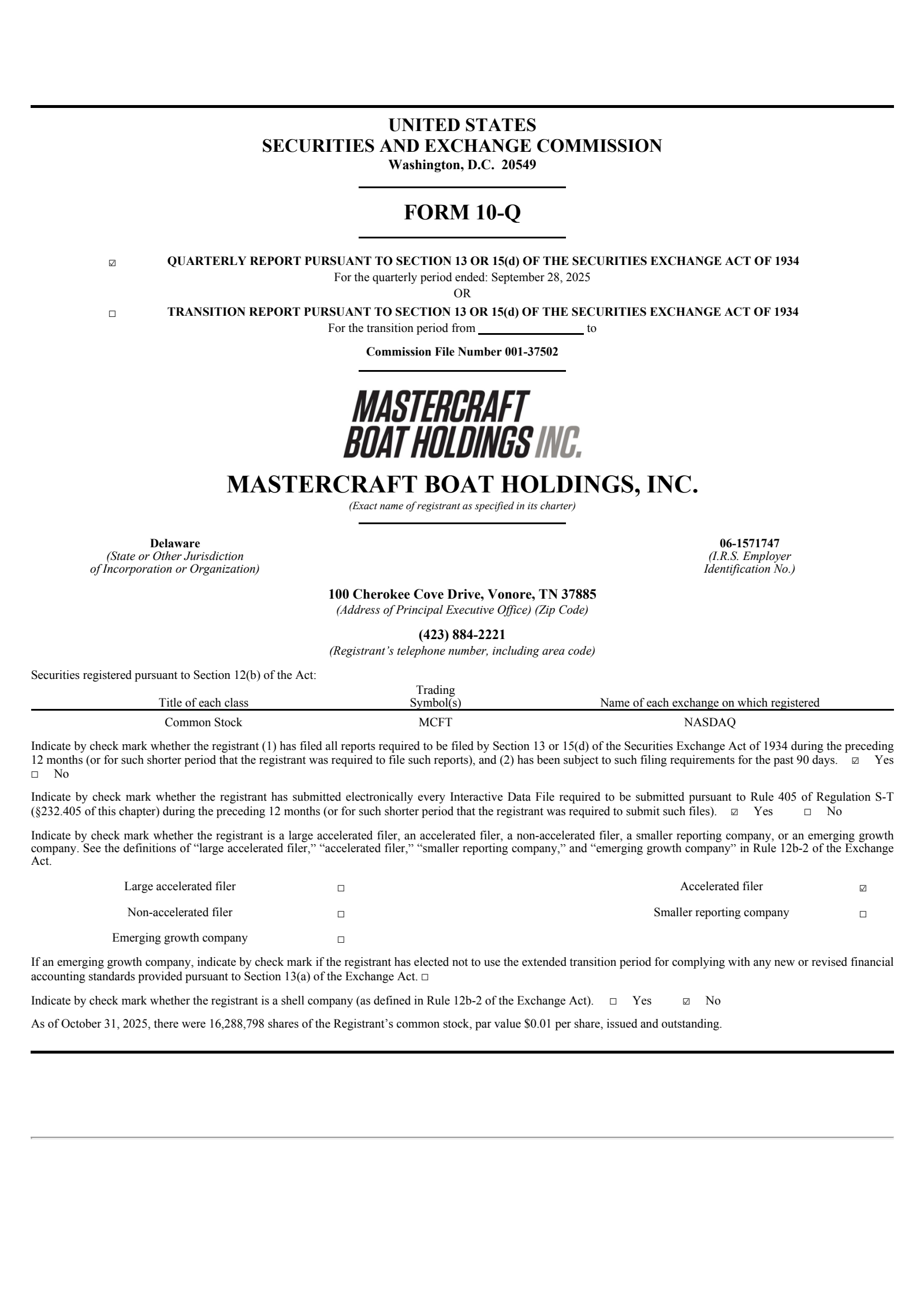 Mastercraft Boat's Q1 2026 Quarterly Report