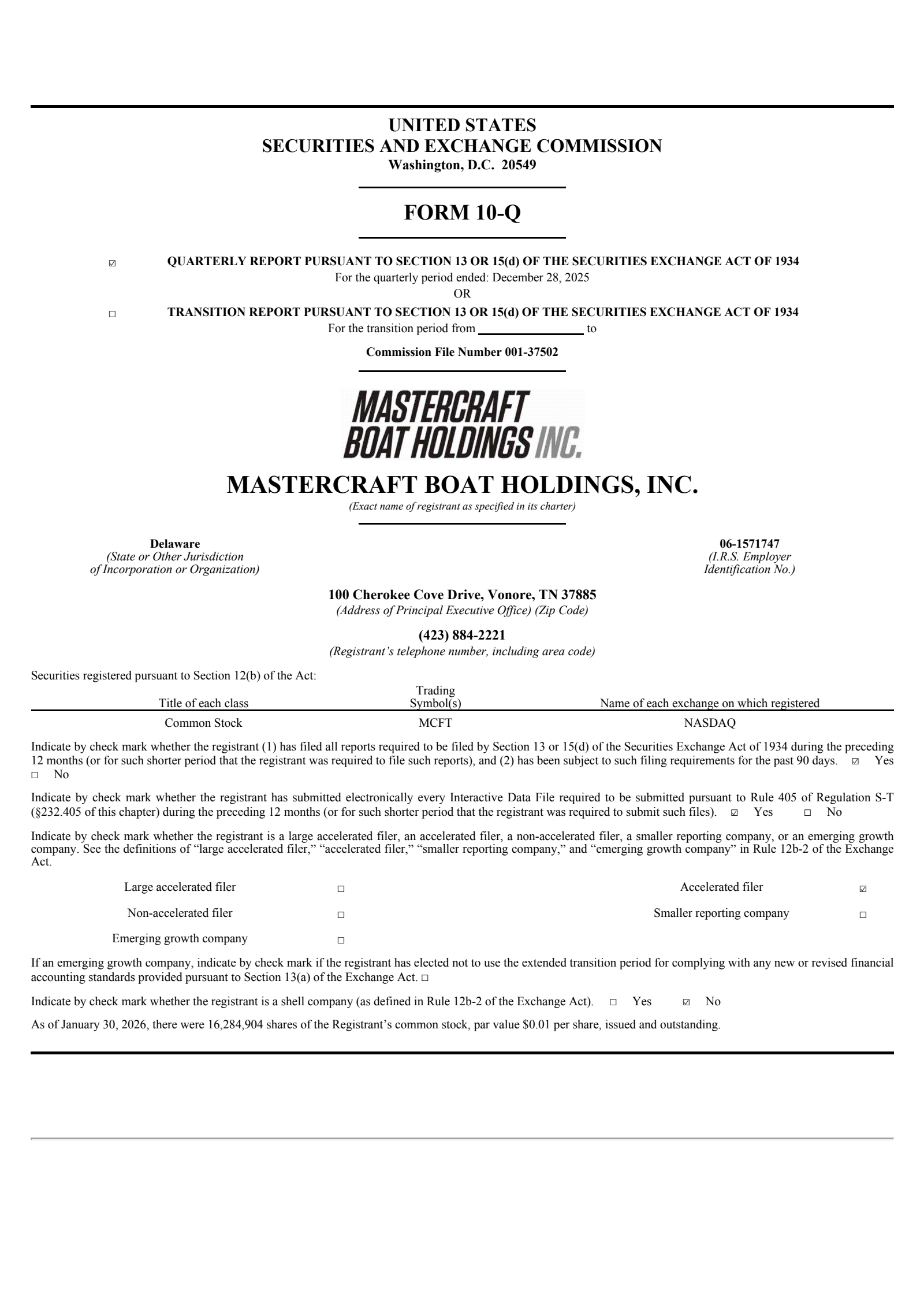 Mastercraft Boat's Q2 2026 Quarterly report