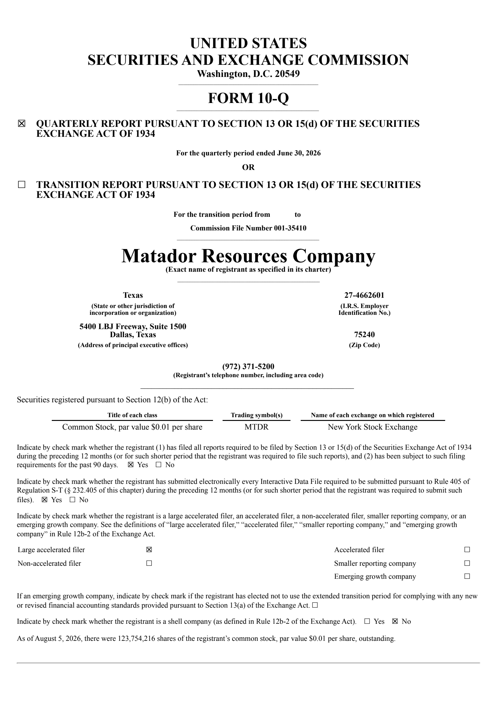 Matador Resources' Q2 2026 Quarterly report