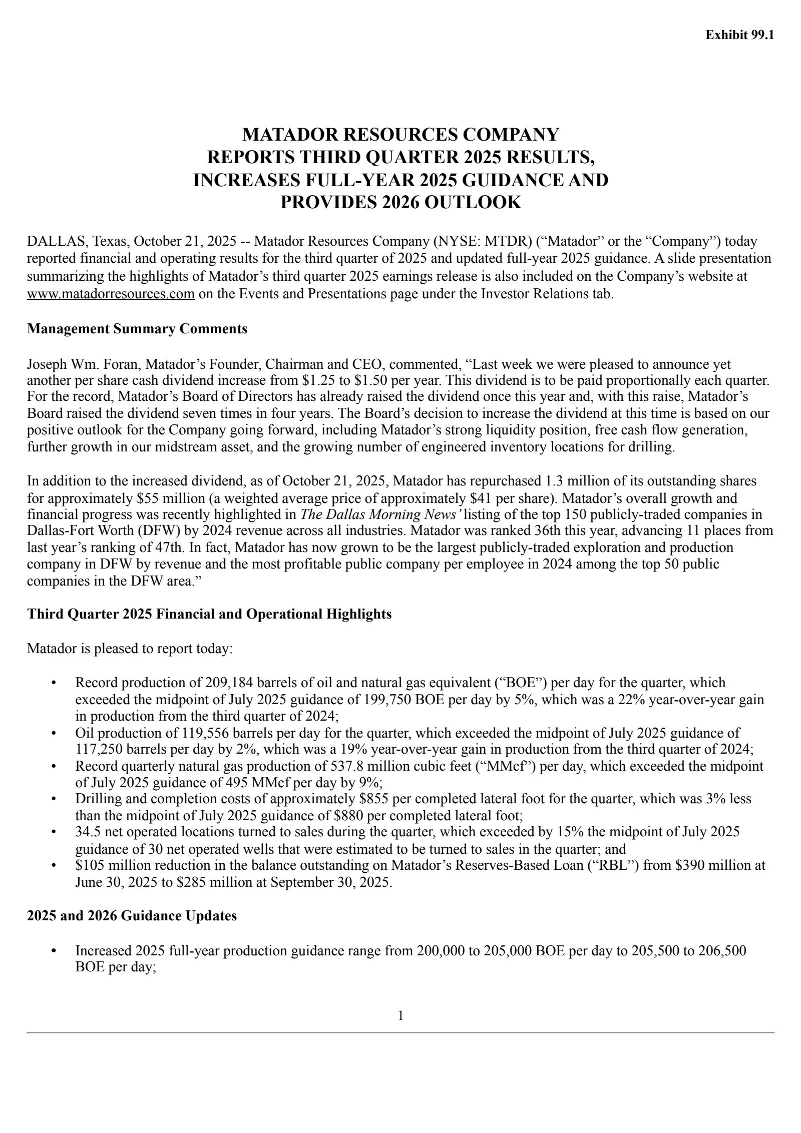 Matador Resources' Q3 2025 Earnings Release