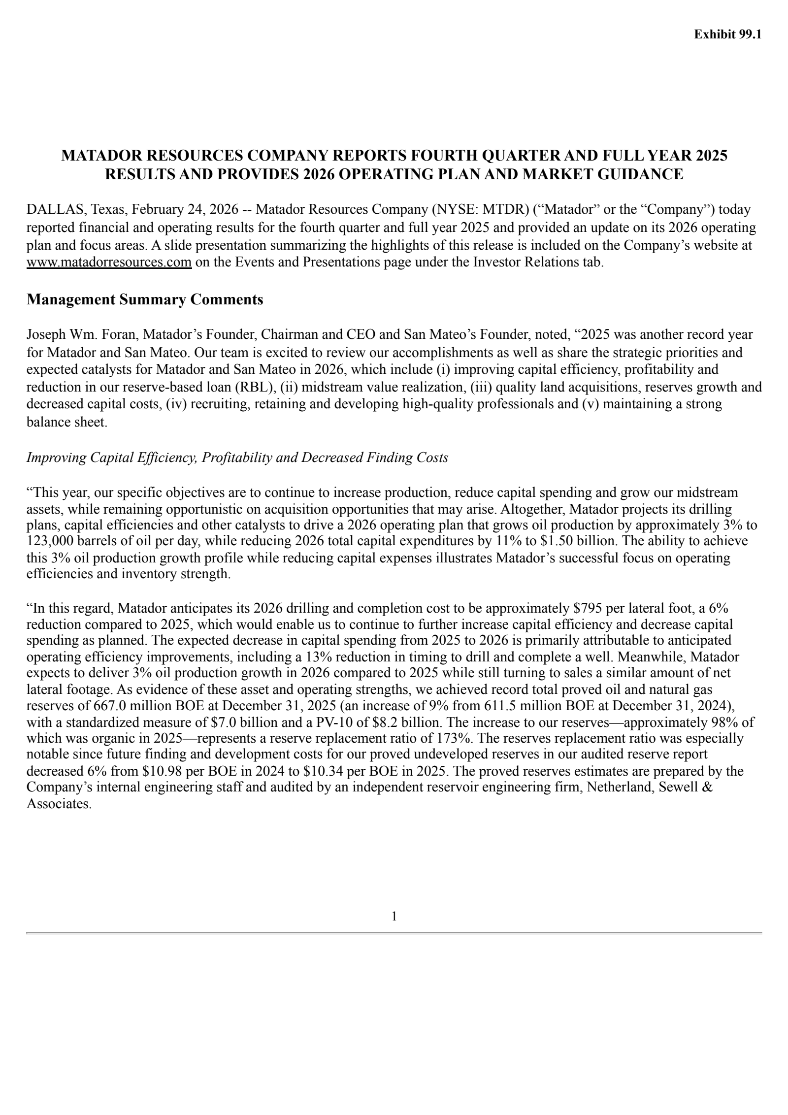 Matador Resources' Q4 2025 Press Release