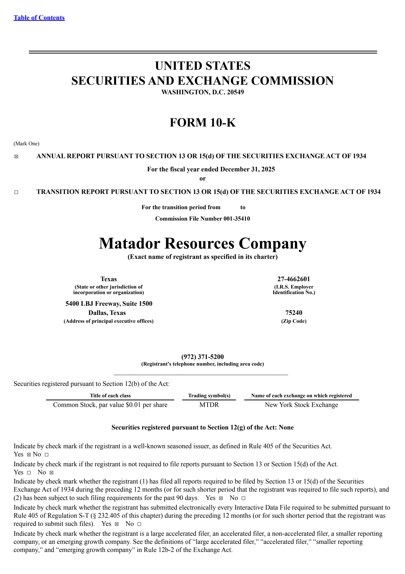 Matador Resources' Q4 2025 Annual report