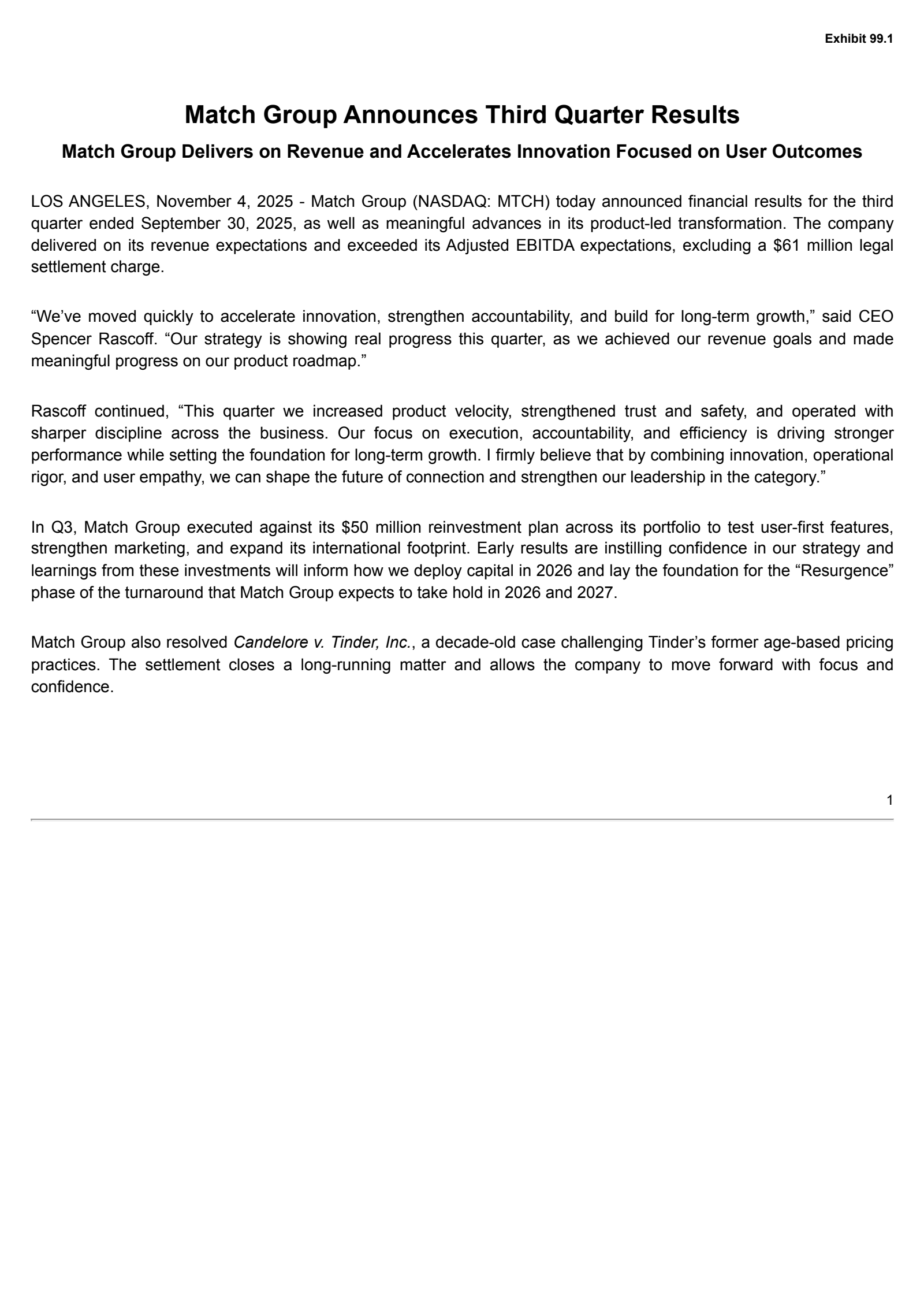 Match Group's Q3 2025 Earnings Release