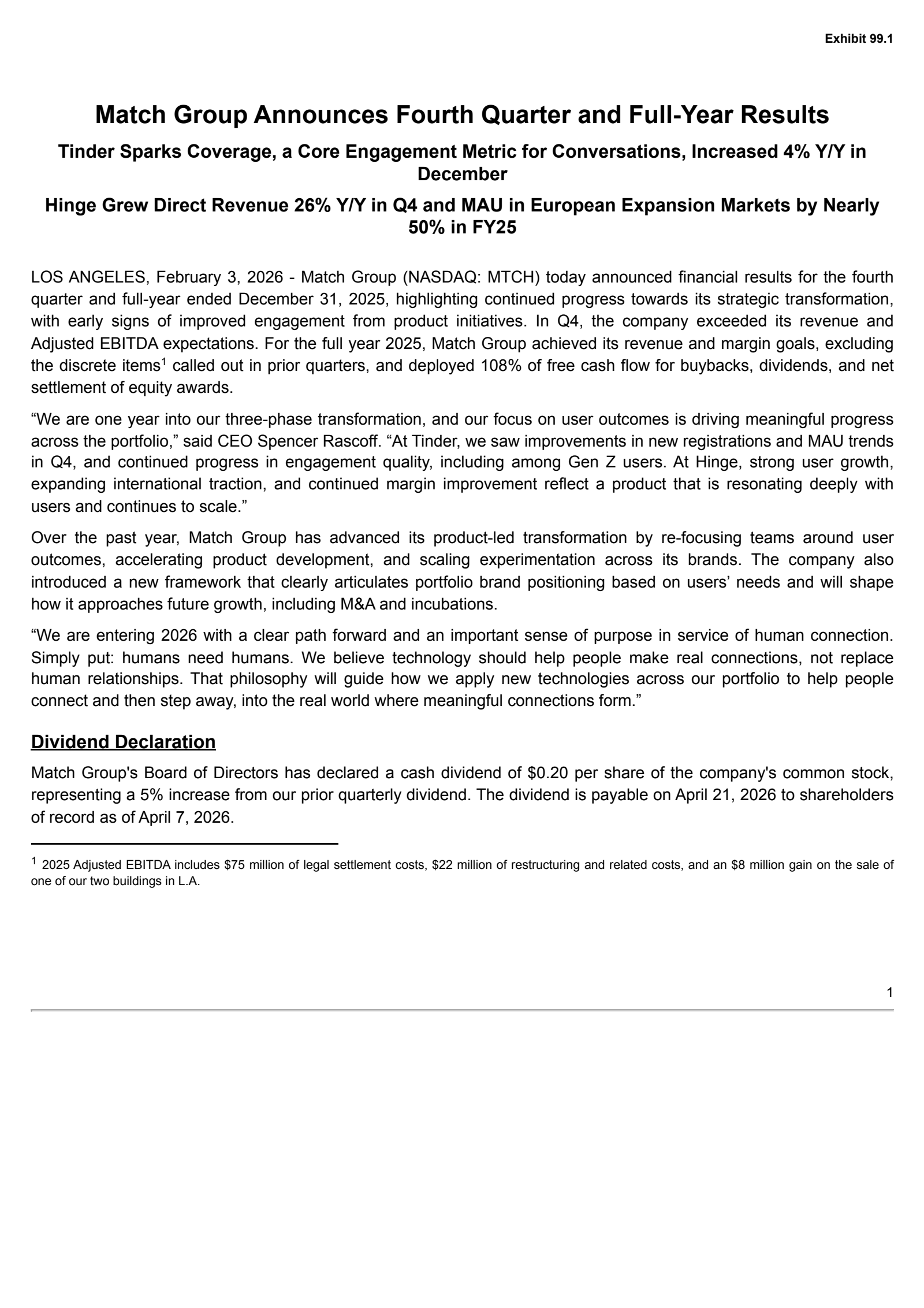 Match Group's Q4 2025 Press Release