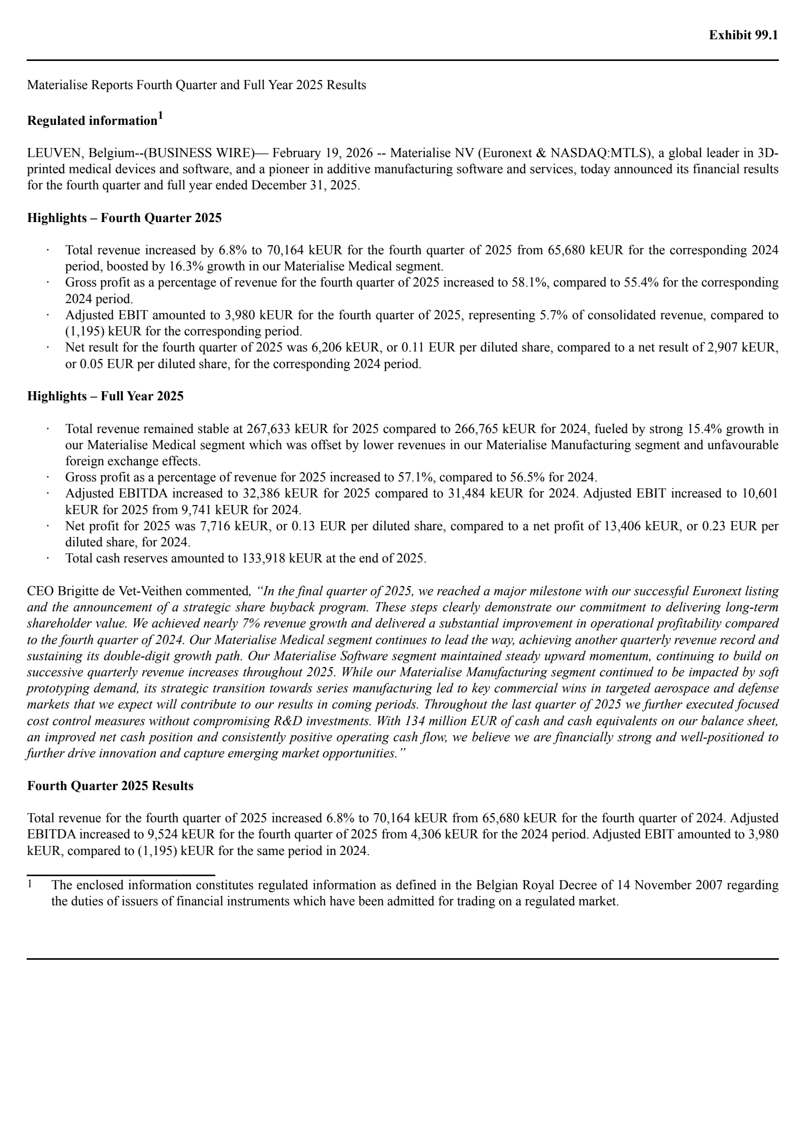 Materialise's Q4 2025 Press Release