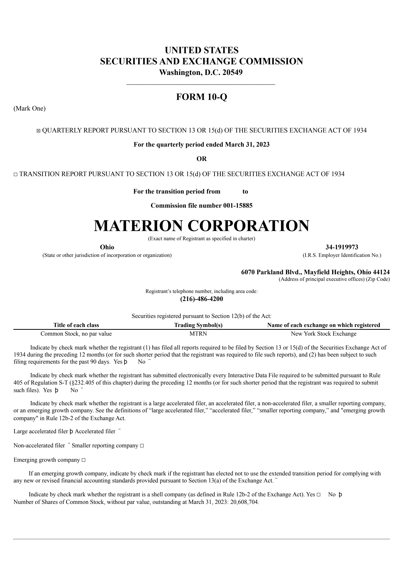 Materion's Q1 2023 Quarterly report