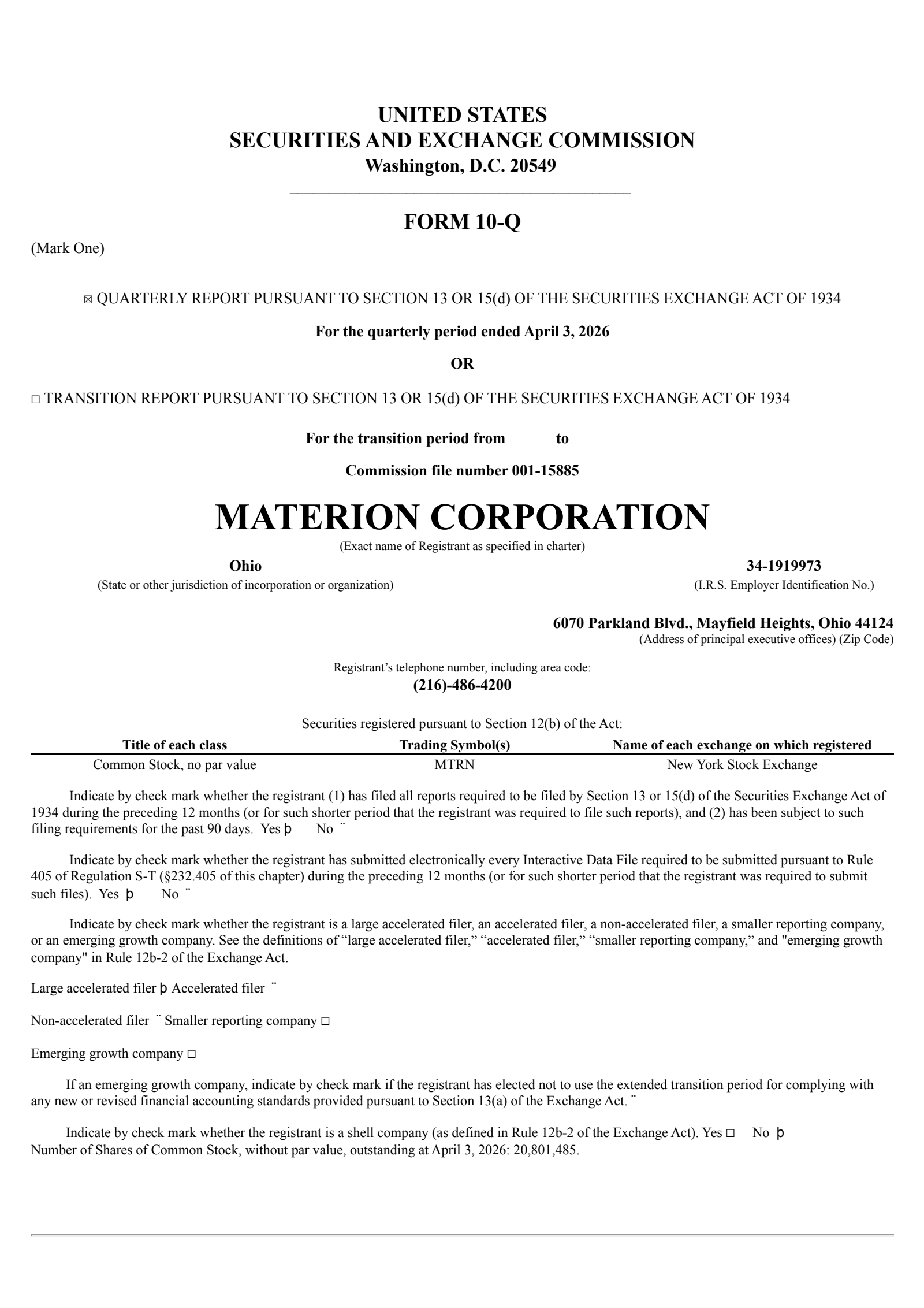 Materion's Q1 2026 Quarterly report