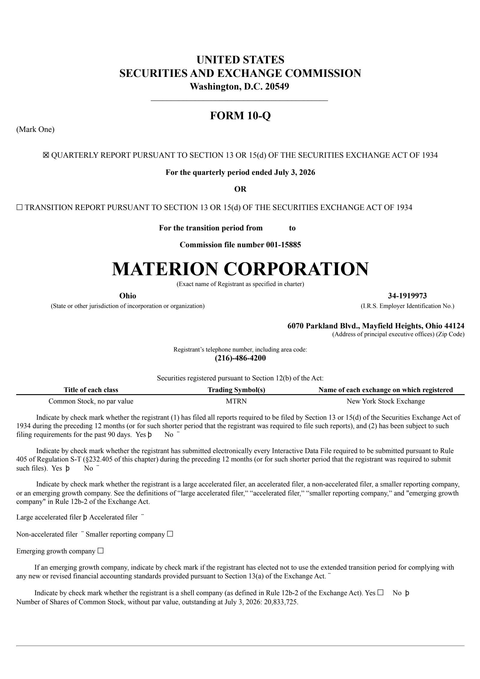 Materion's Q2 2026 Quarterly report