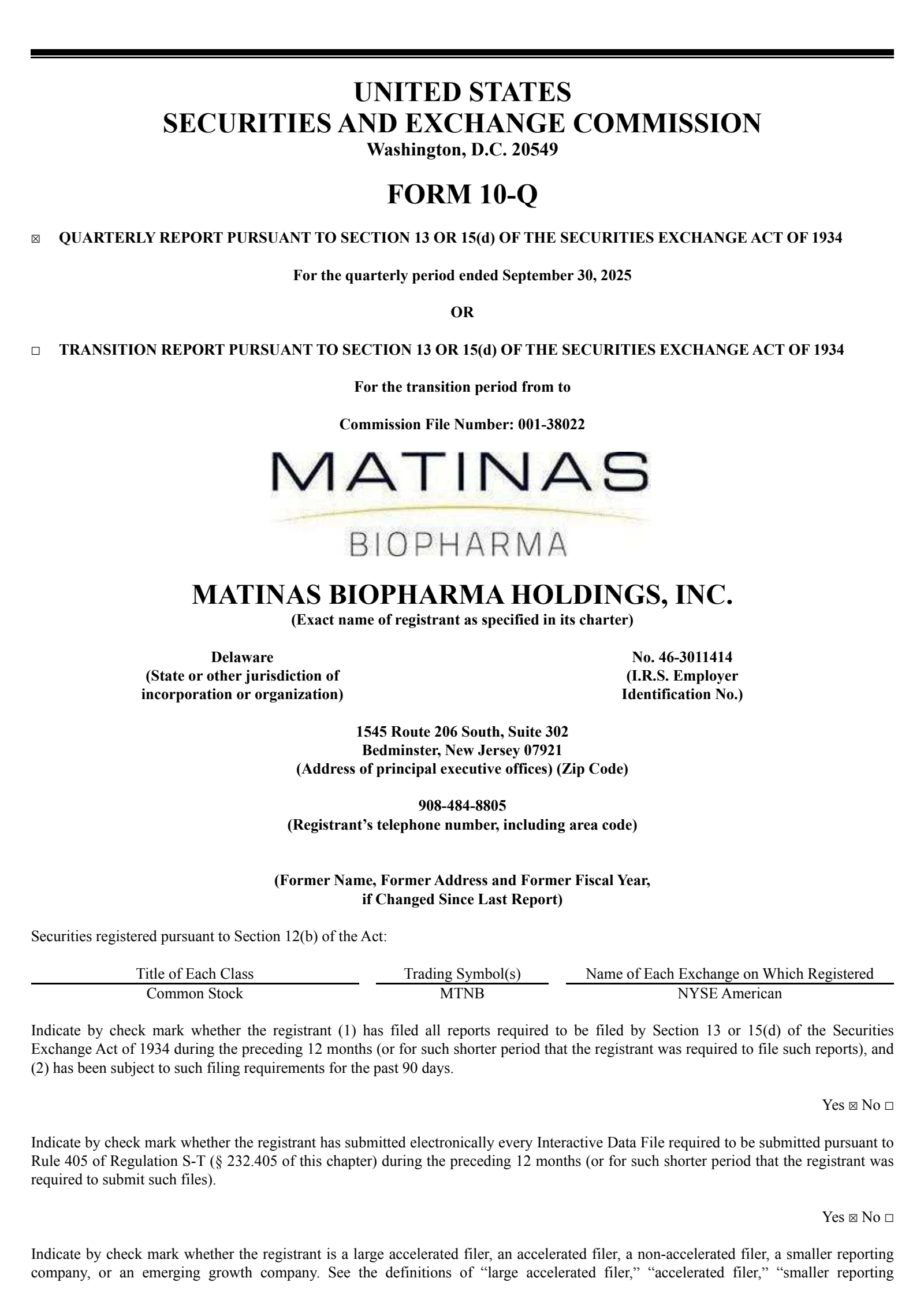 Matinas Biopharma's Q3 2025 Quarterly Report