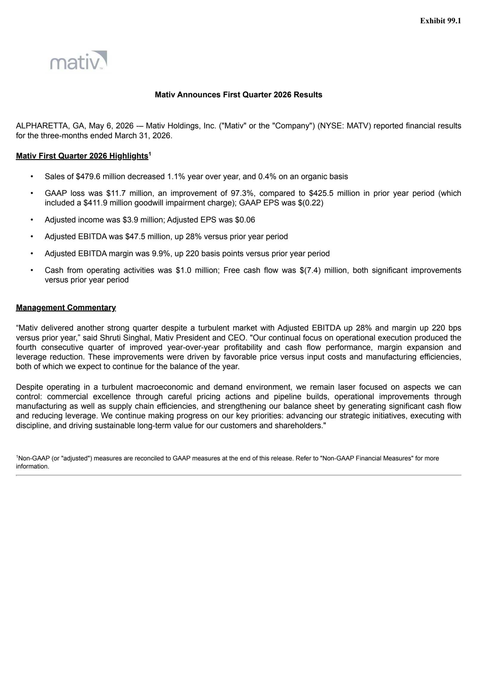 Mativ's Q1 2026 Press Release