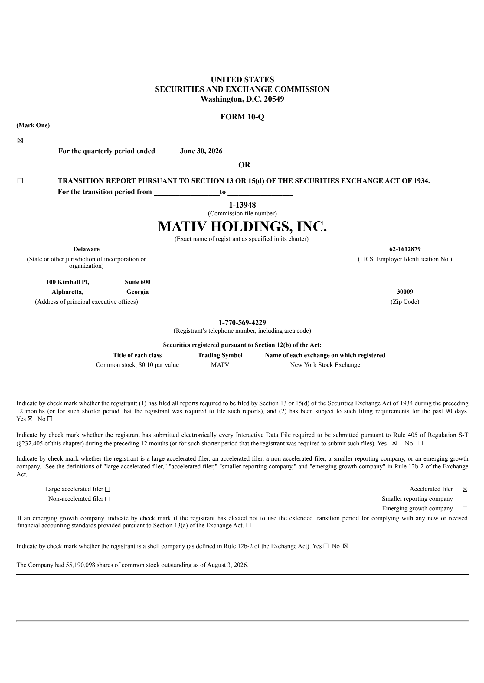 Mativ's Q2 2026 Quarterly report