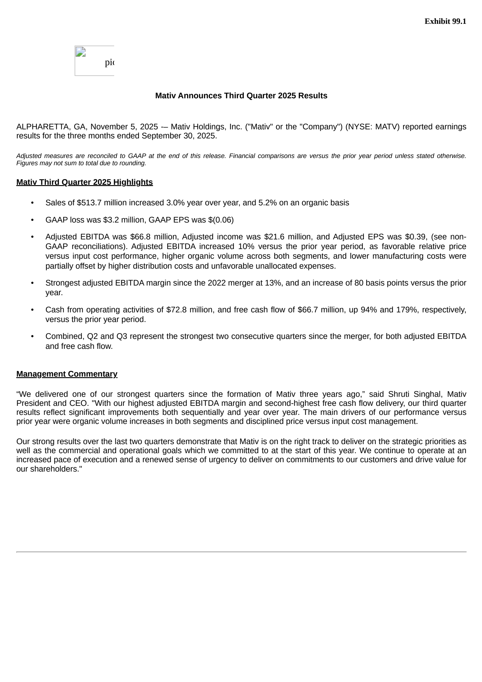 Mativ's Q3 2025 Earnings Release